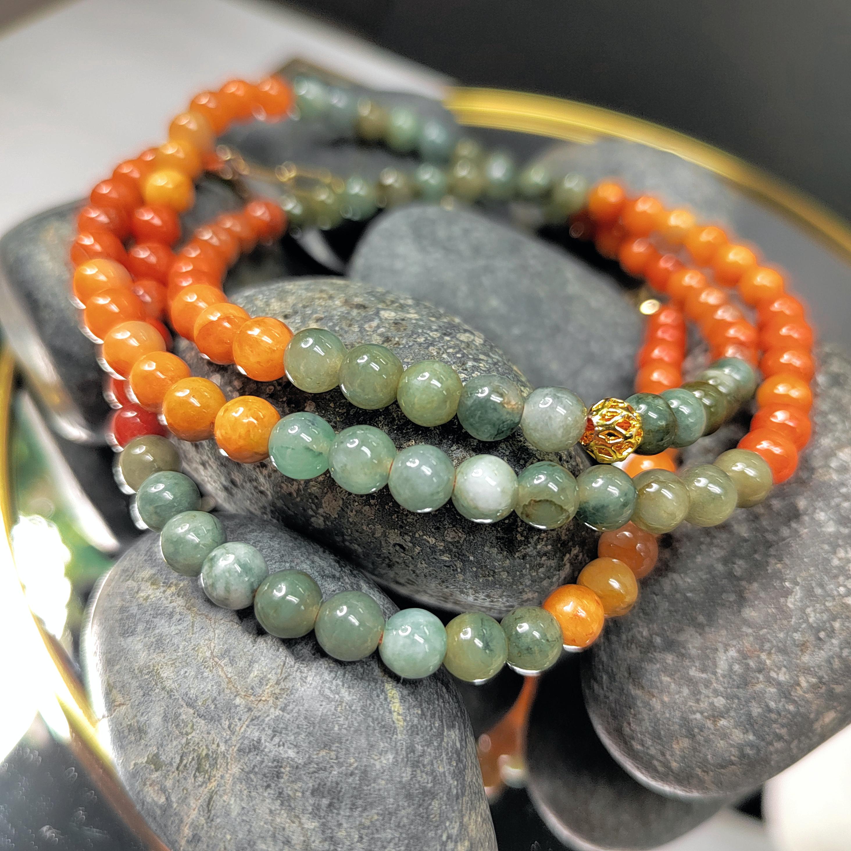 Certified Burmese Jadeite Red-Yellow-Green 14k Plated Natural A Grade Bead 2 Ways Bracelet/Necklace Design SL354