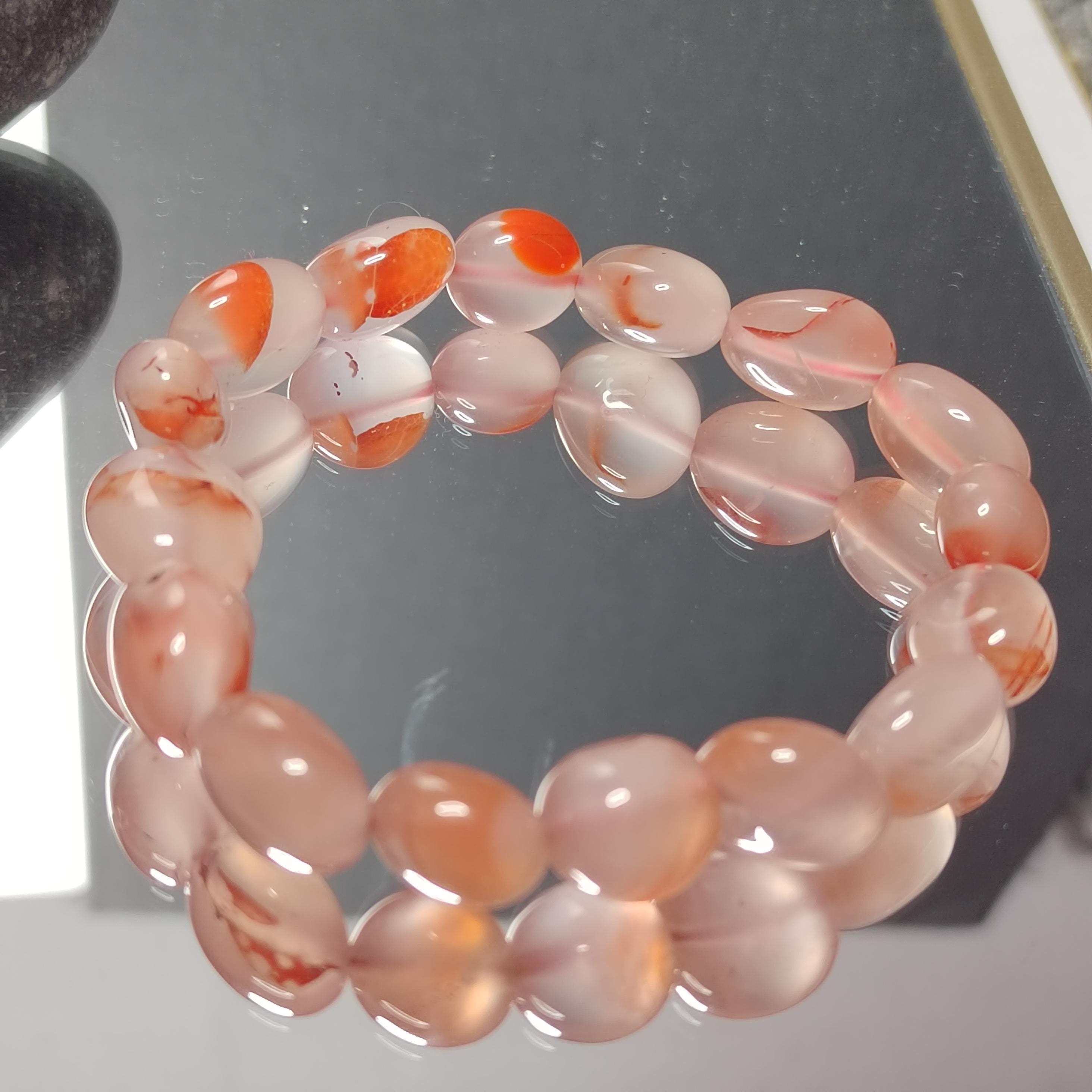 Certified A-Grade Natural Untreated Elegant China Nanhong Agate Yunna Sichuan Jiukou Icy Floating Flower Uneven Cut Bead Bracelet SL277