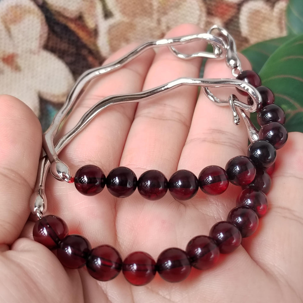 Burmese Natural Blood Amber Bead Bangle/Bracelet | Unique Design | 18k White Gold Plated SL126
