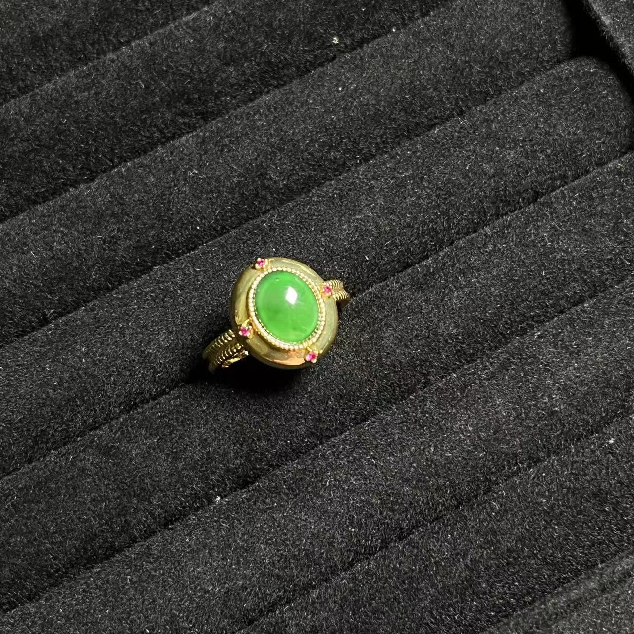 Certified Natural Untreated Guatemala Imperial Green  Oval Cabochon Jadeite Elegant Ring SL369x37