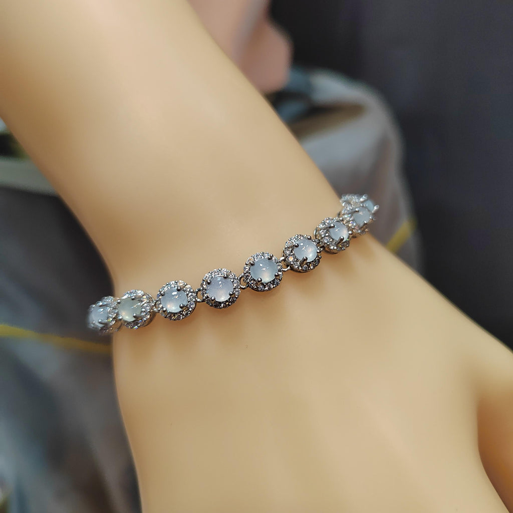 4pcs Set Women Burmese Gemstone A Grade Natural Untreated White Icy Zirconia Jadeite Earrings, Ring, Necklace, Bracelets SL130
