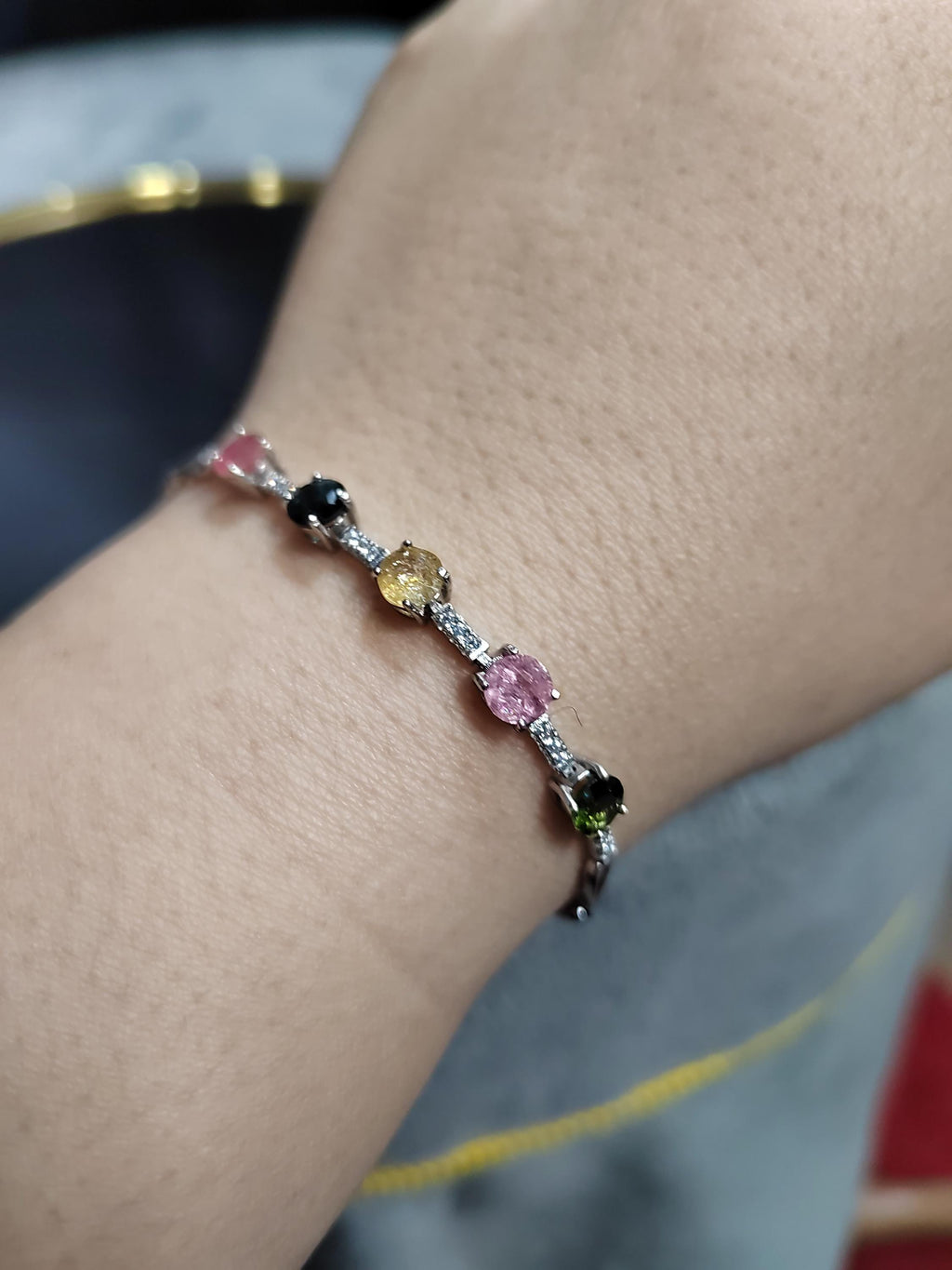 Beautiful 4 Colors Tourmaline Beads with Zirconia Accents S925 Silver Bracelet Minimalist For Her SL050 - SL Precious