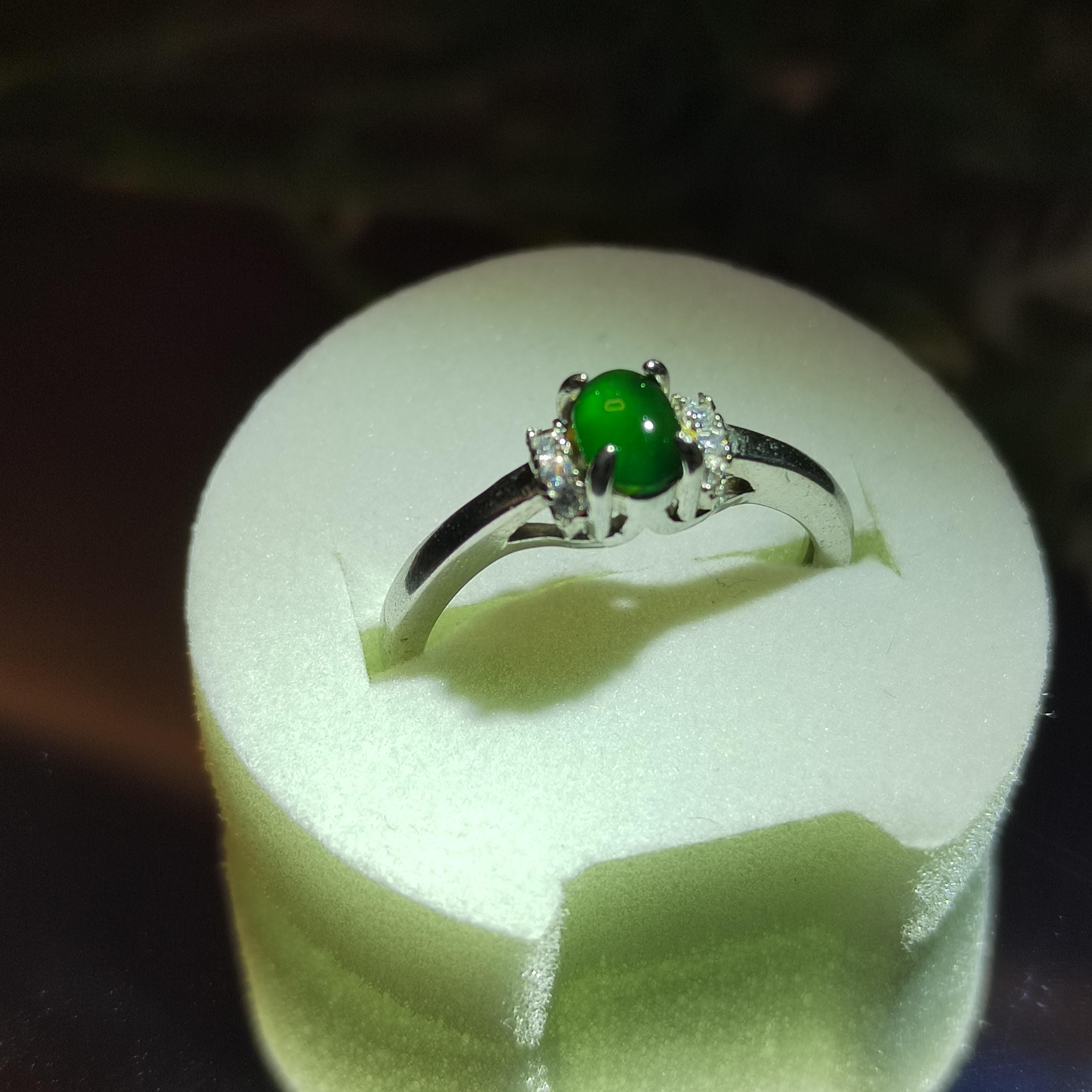 A Grade Certified Burmese Dark Blue Green Natural Untreated Jadeite with Zircon Accents S925 Ring 天然缅甸老蓝水料 SL104G