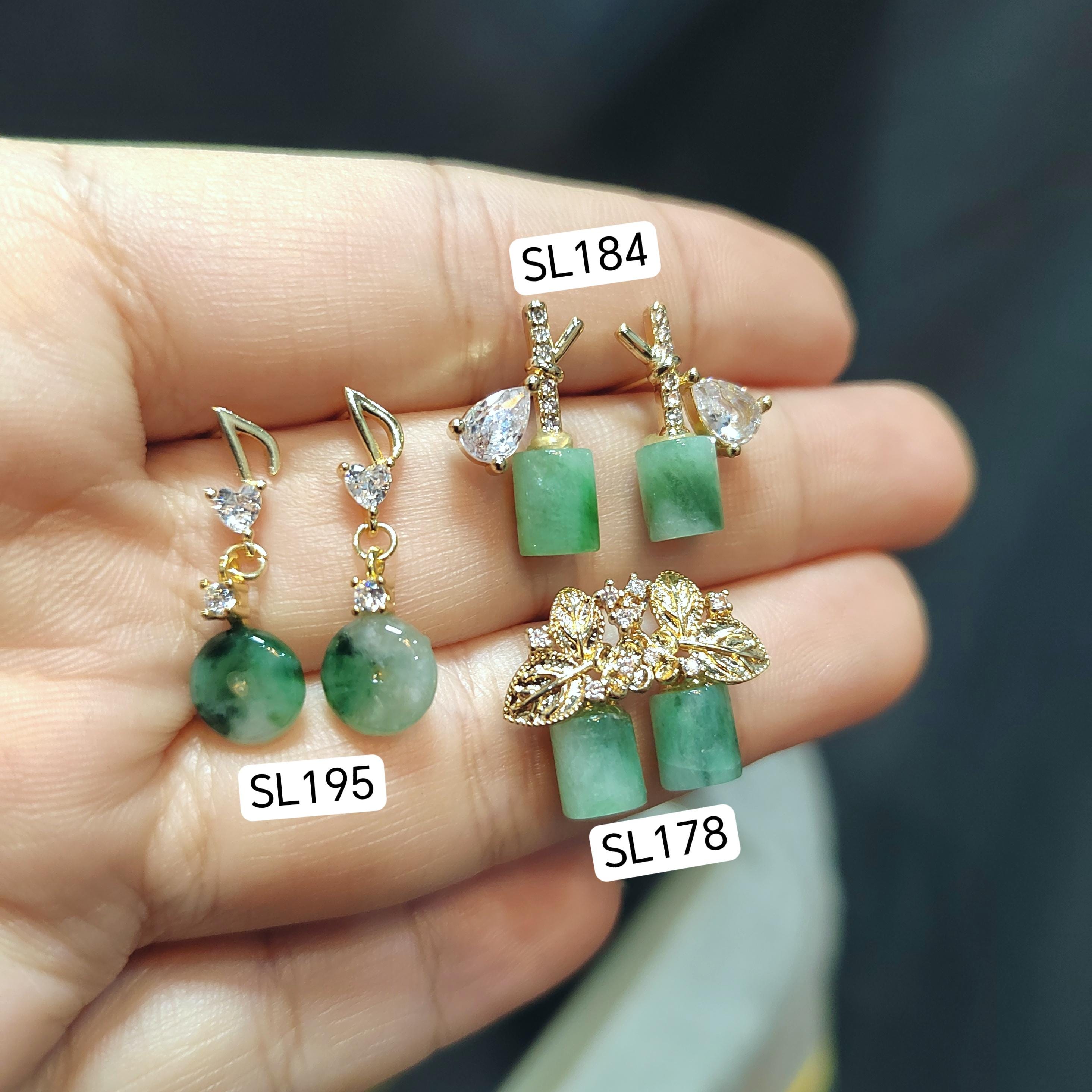 Certified A-Grade Natural Untreated Burmese Icy Floral Green Elegant Minimalist Jadeite Earrings SL178 SL184 SL195