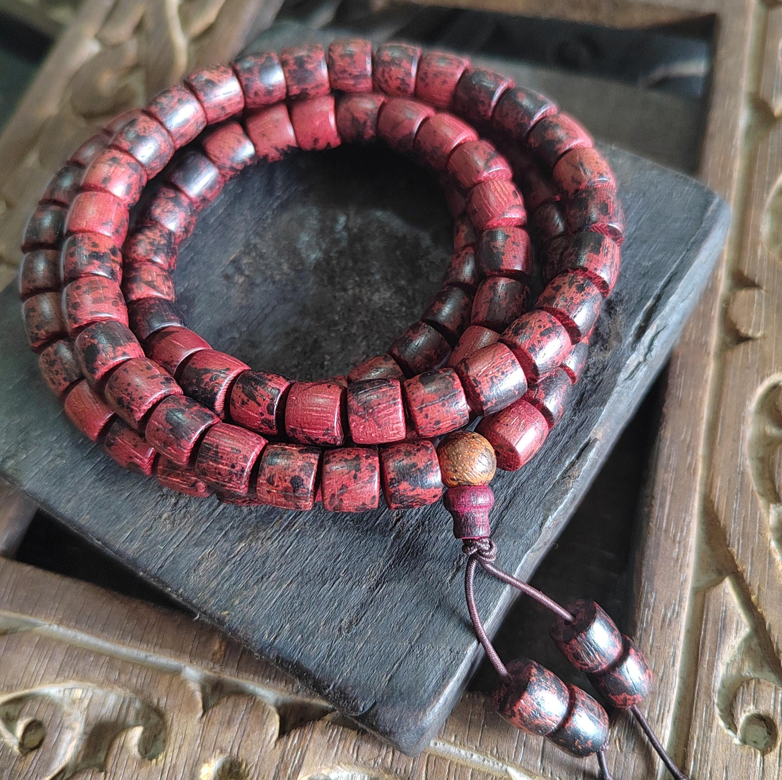 Cambodian Red Agarwood Mala Bracelet: 108 Aromatic Prayer Beads SL421