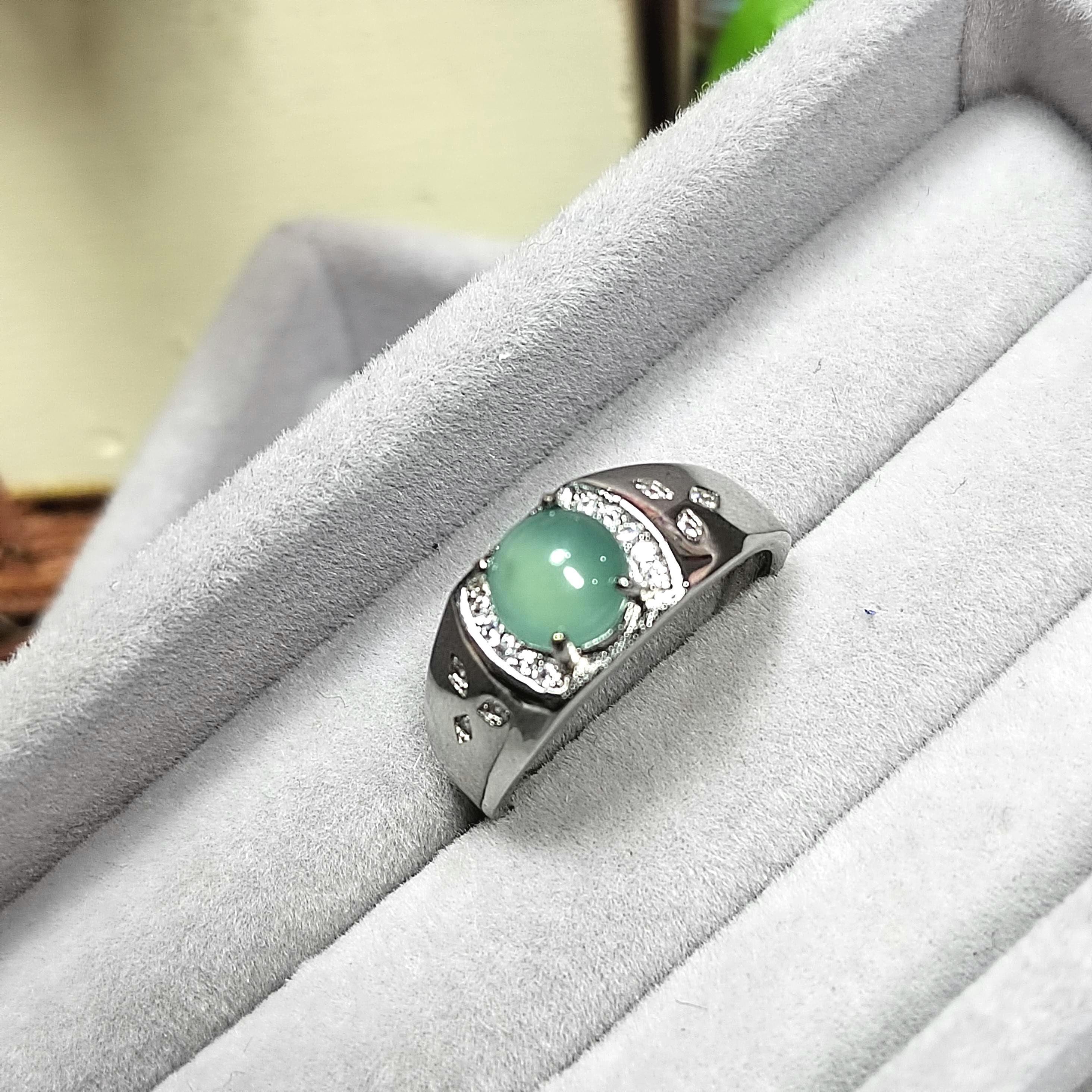 Certified Natural Untreated Blue Icy Guatemala Jadeite Unisex Ring | 925 Sterling Silver with Zirconia | Simple Design SL097 - SL Precious