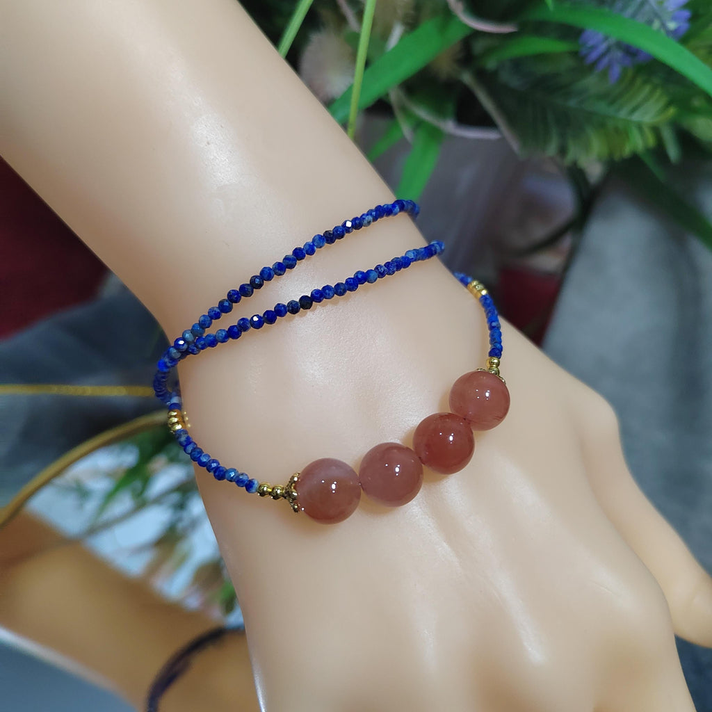 Natural Southern Nanhong Pink Agate & Afghan Lapis Lazuli Necklace, Choker, Bracelet Set SL298 SL Precious