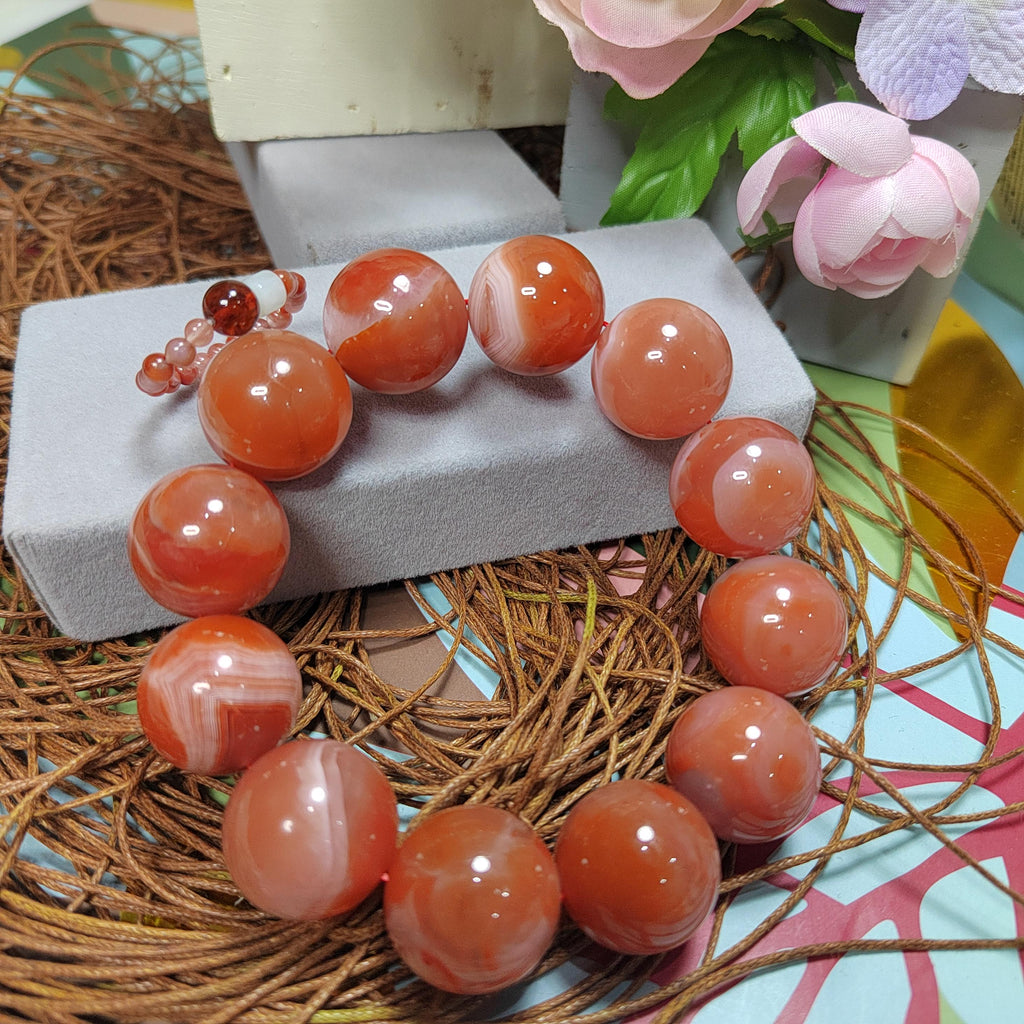 Nanhong Agate Bracelet: Natural Red Silk Agate Beads (19-19.5mm) SL108 - SL Precious