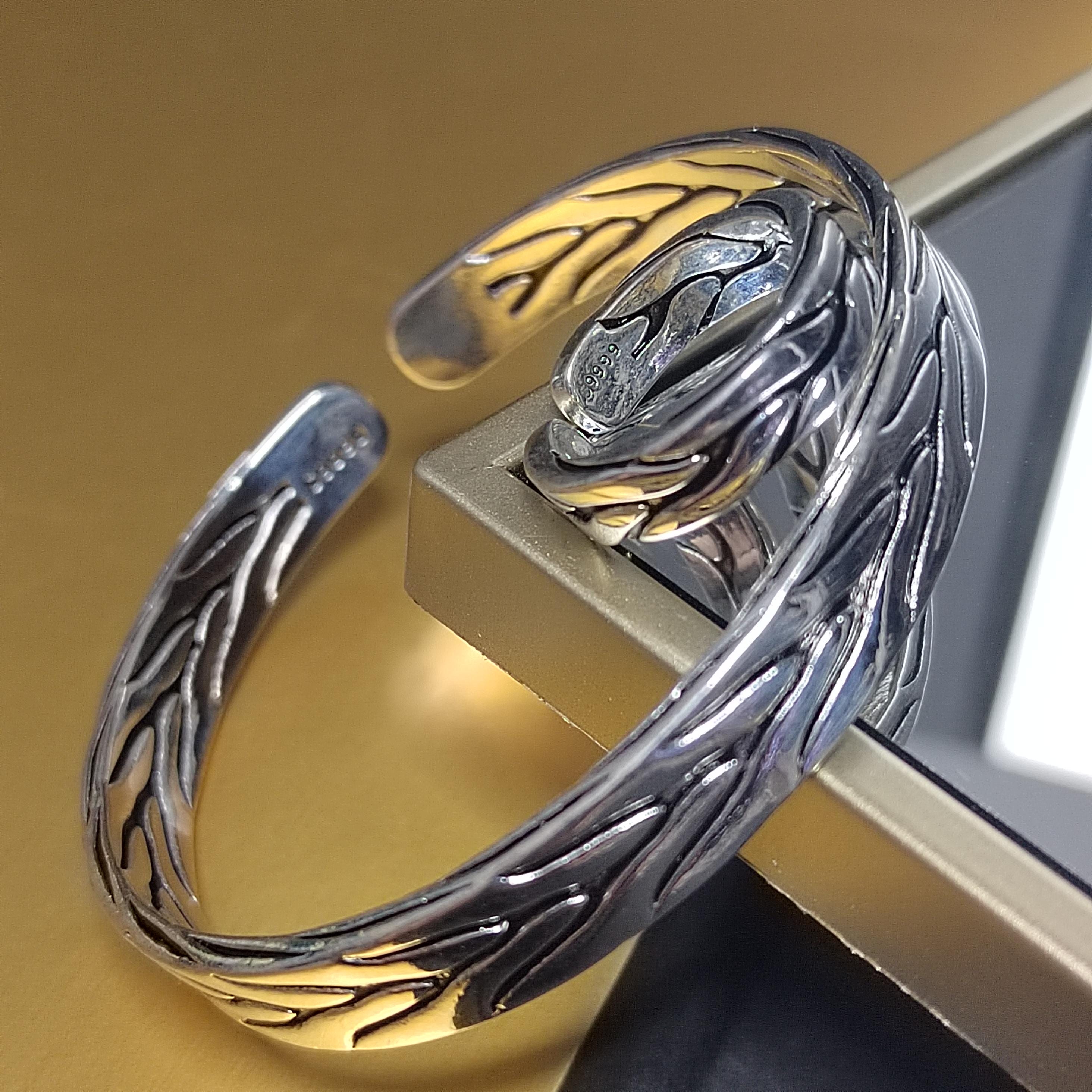 Elegant Unisex 2pcs S9999 Silver Filled Vermeil Ring & Bangle Set | Thai Trend Fashion Jewelry SL236