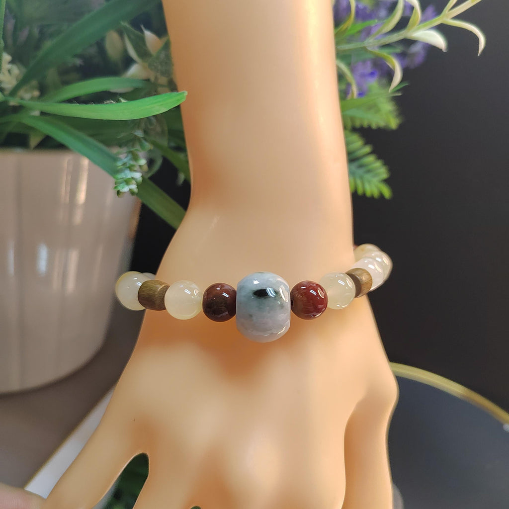 Handmade Natural Untreated HuangLong Jade| Burmese Jadeite| S999 Silver Bead Bracelet SL345B SL345W - SL Precious