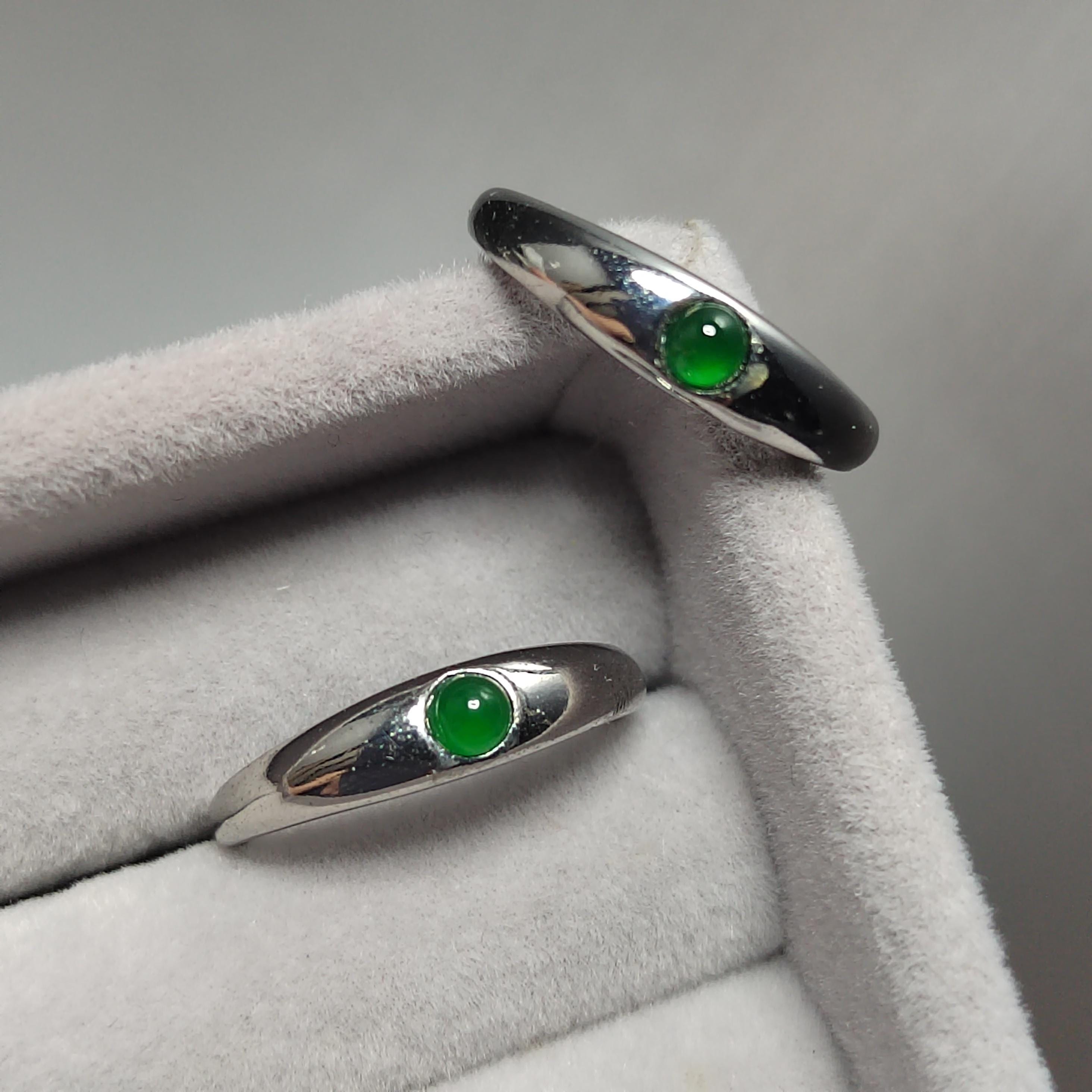 Certified A-Grade Natural Untreated Guatemala Imperial Green Minimalist Round Jadeite S925 Sterling Silver Ring SL246X5 - SL Precious