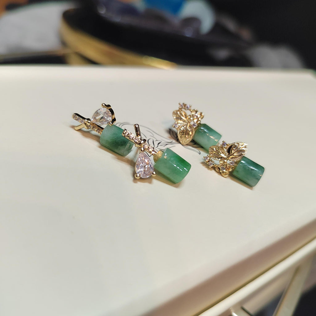 Certified A-Grade Natural Untreated Burmese Icy Floral Green Elegant Minimalist Jadeite Earrings SL178 SL184 SL195
