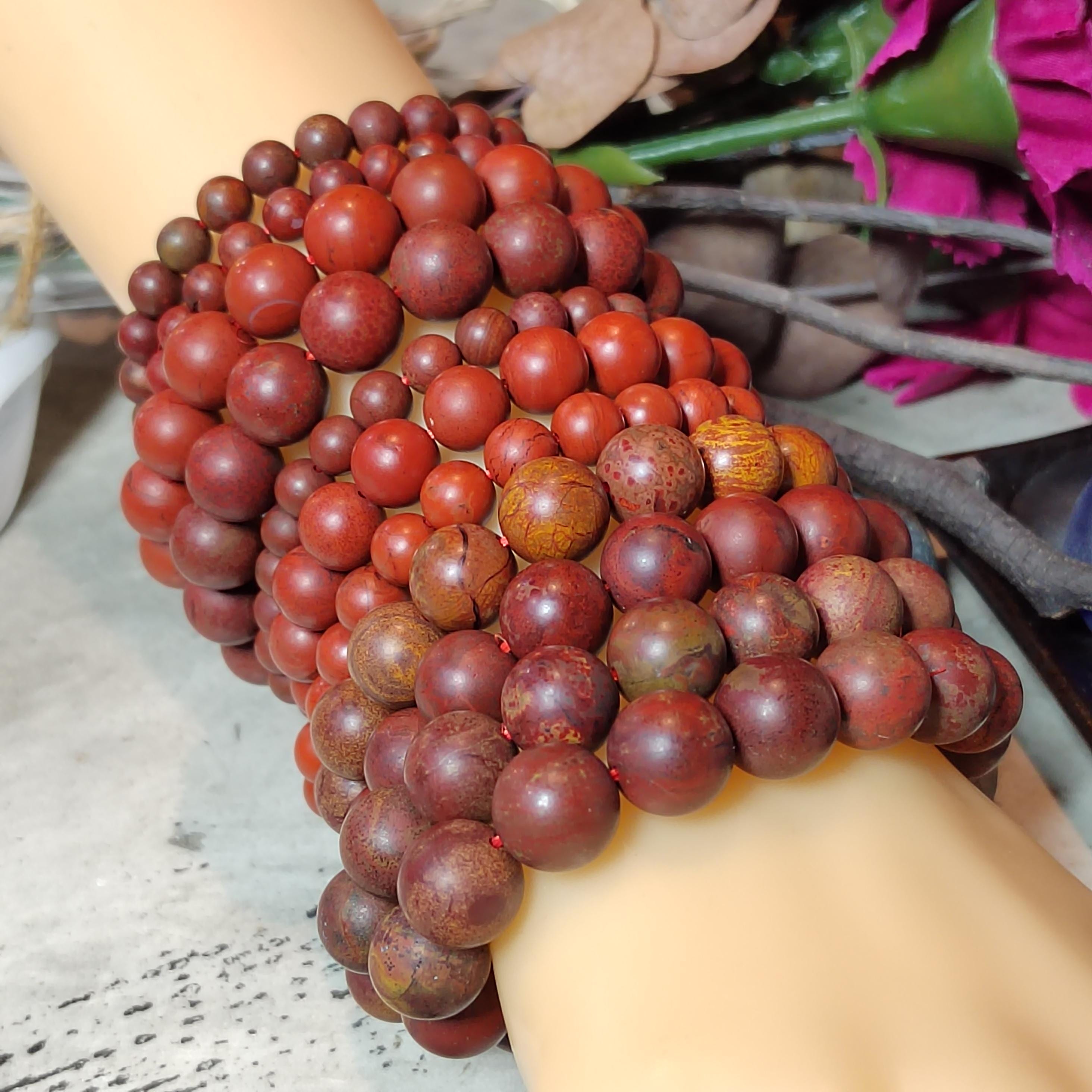 Blood Sandalwood & Certified Wujia Red Agate 2-Piece Bracelet Set | 12.4mm Beads  45.85g With Certificate | SL413
