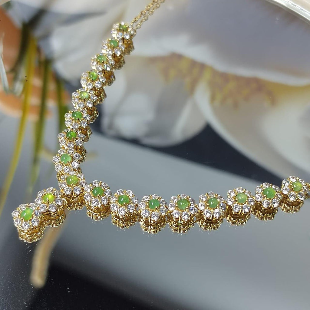 Elegant 19pcs Icy Apple Green Burmese Jadeite Necklace, 18K Gold Plated S925 Silver with Zirconia, Perfect Gemstone Gift SL014 - SL Precious