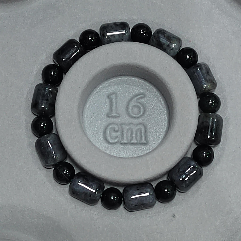 Natural Certified Burmese Cylinder Black/Grey Wuji & Round Bead Black Ink Jadeite Bracelet SL229 - SL Precious