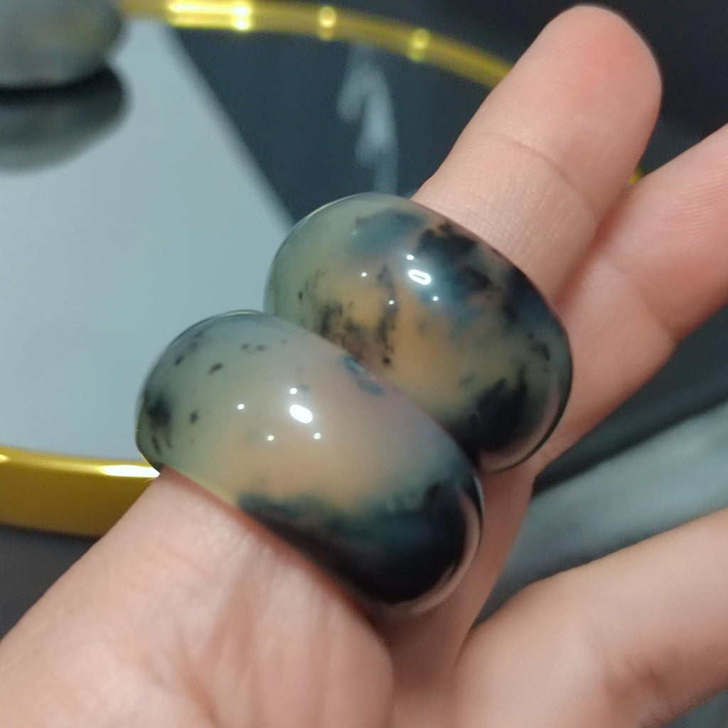 Natural Untreated China Xiuyu Ring |Thumb Ring | Round Cut | Beauty of Nature - Black & White Oil Painting Designs | Two Designs SL300 SL301 SL Precious