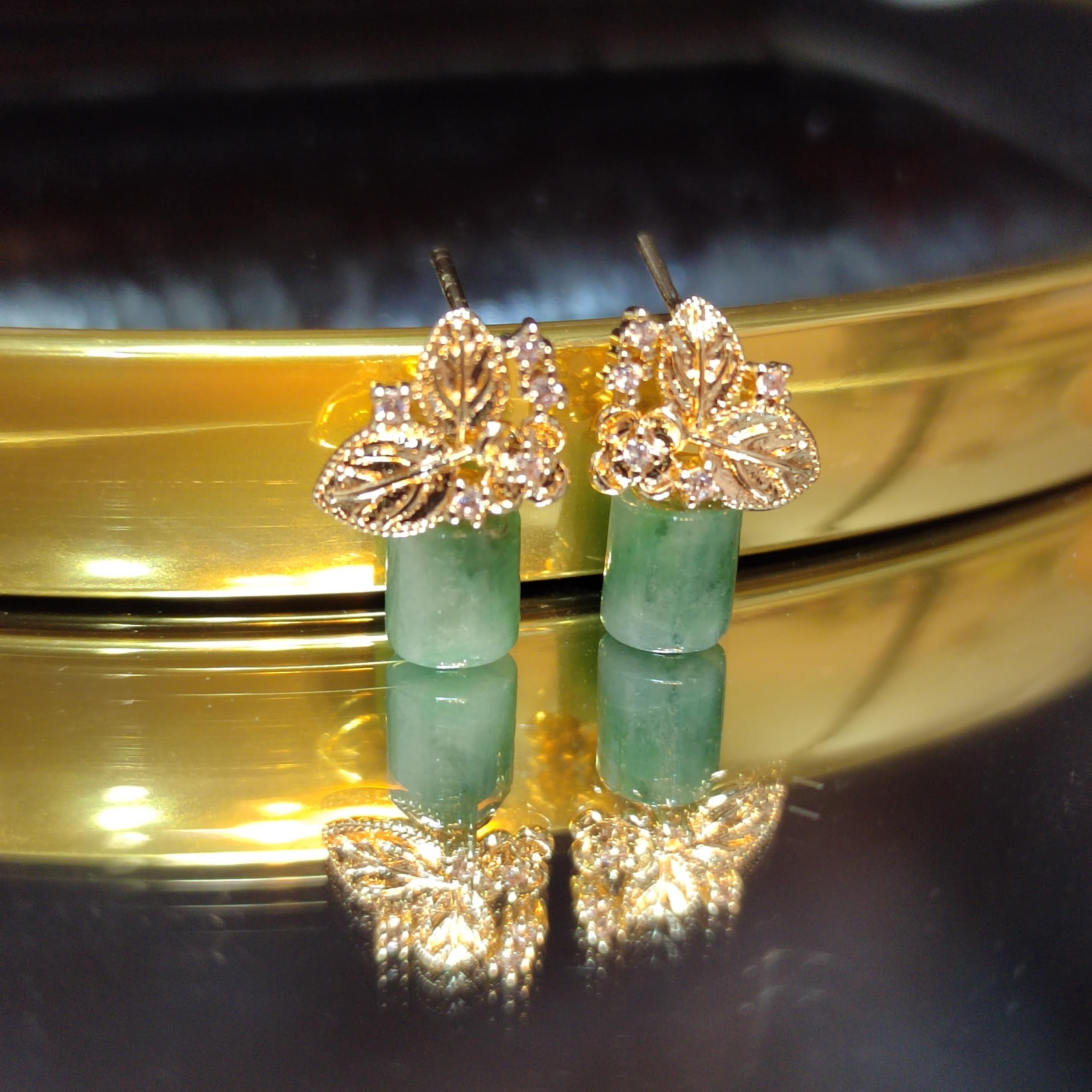 Certified A-Grade Natural Untreated Burmese Icy Floral Green Elegant Minimalist Jadeite Earrings SL178 SL184 SL195