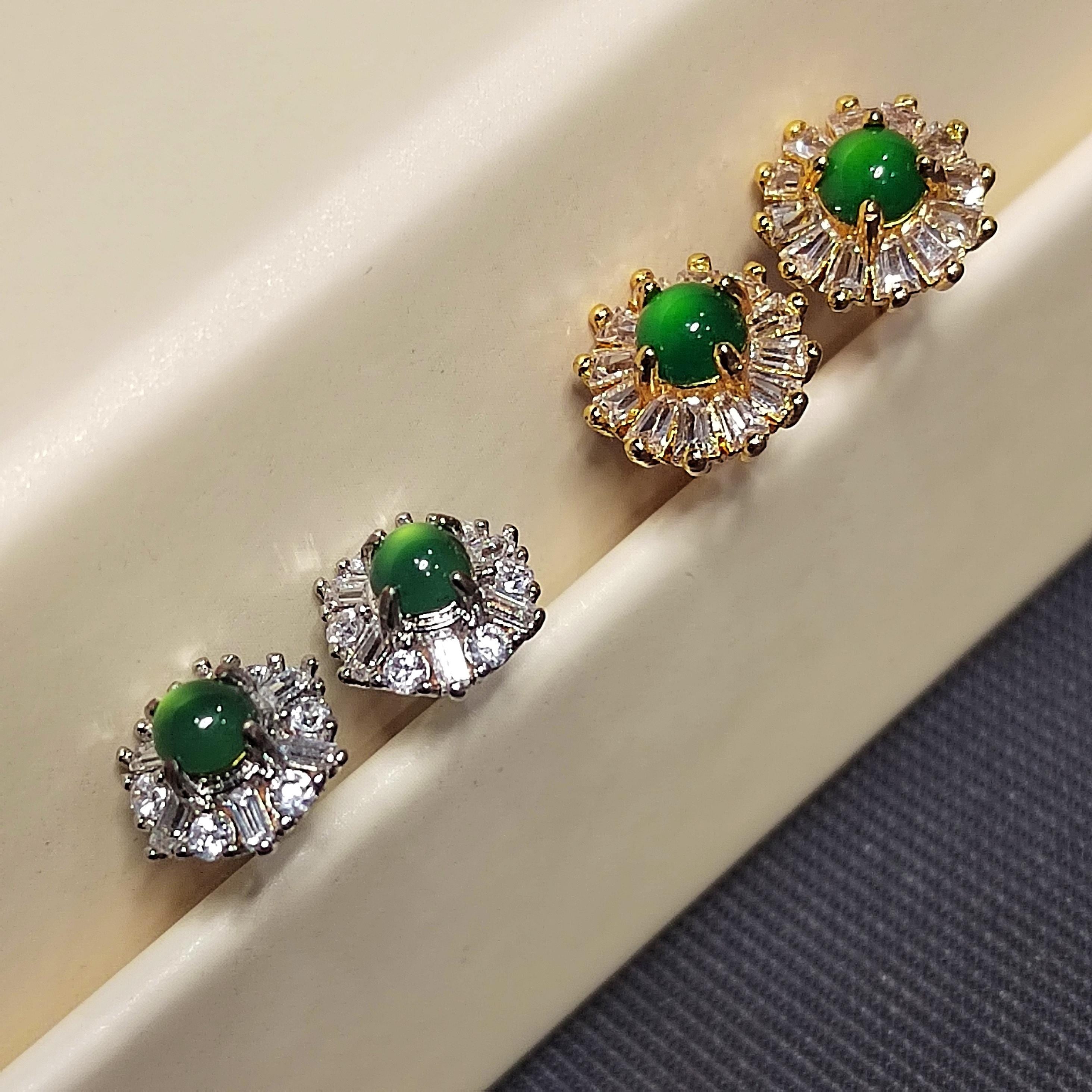 Certified 3 Different Types Natural  Imperial Green Minimalist Stud Guatemala Jadeite Earrings 18k Plated on 925 Sterling Silver SL349x29
