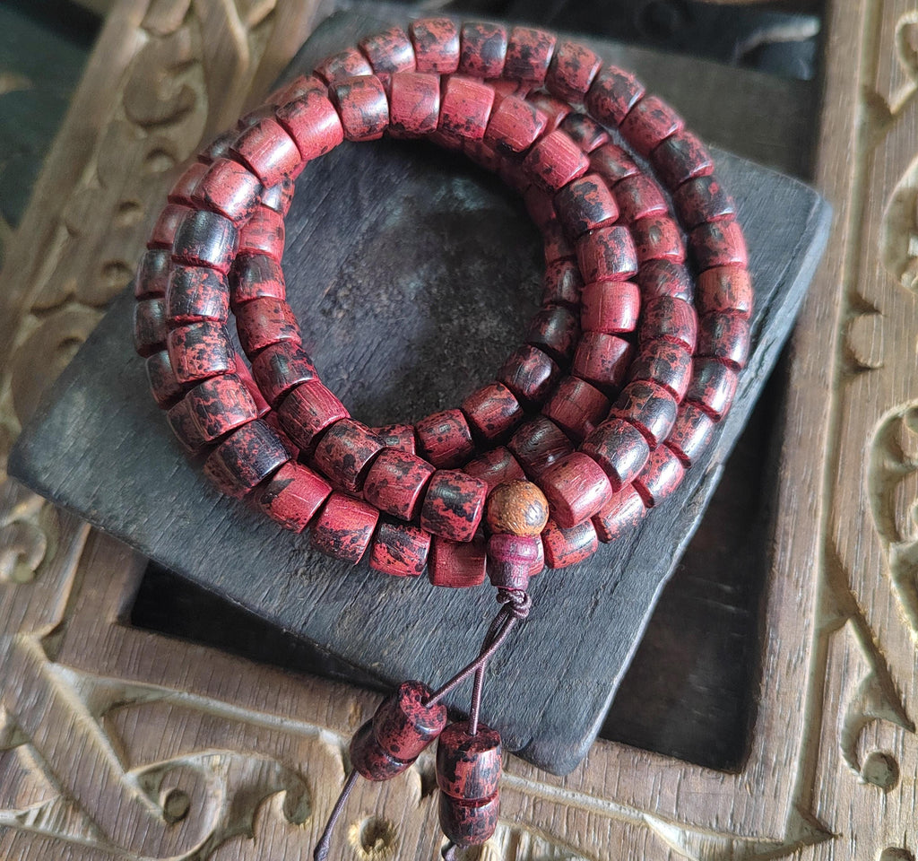 Cambodian Red Agarwood Mala Bracelet: 108 Aromatic Prayer Beads SL421