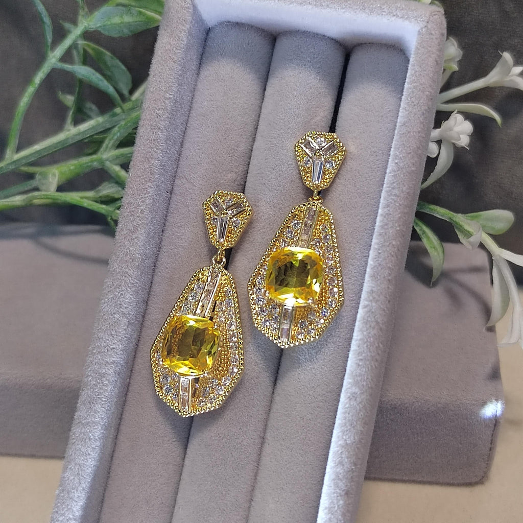 Real Gold Plated Stud Zircon White Yellow Luxury Elegant Earring Party, Anniversary, Wedding, Casual SL157 - SL Precious