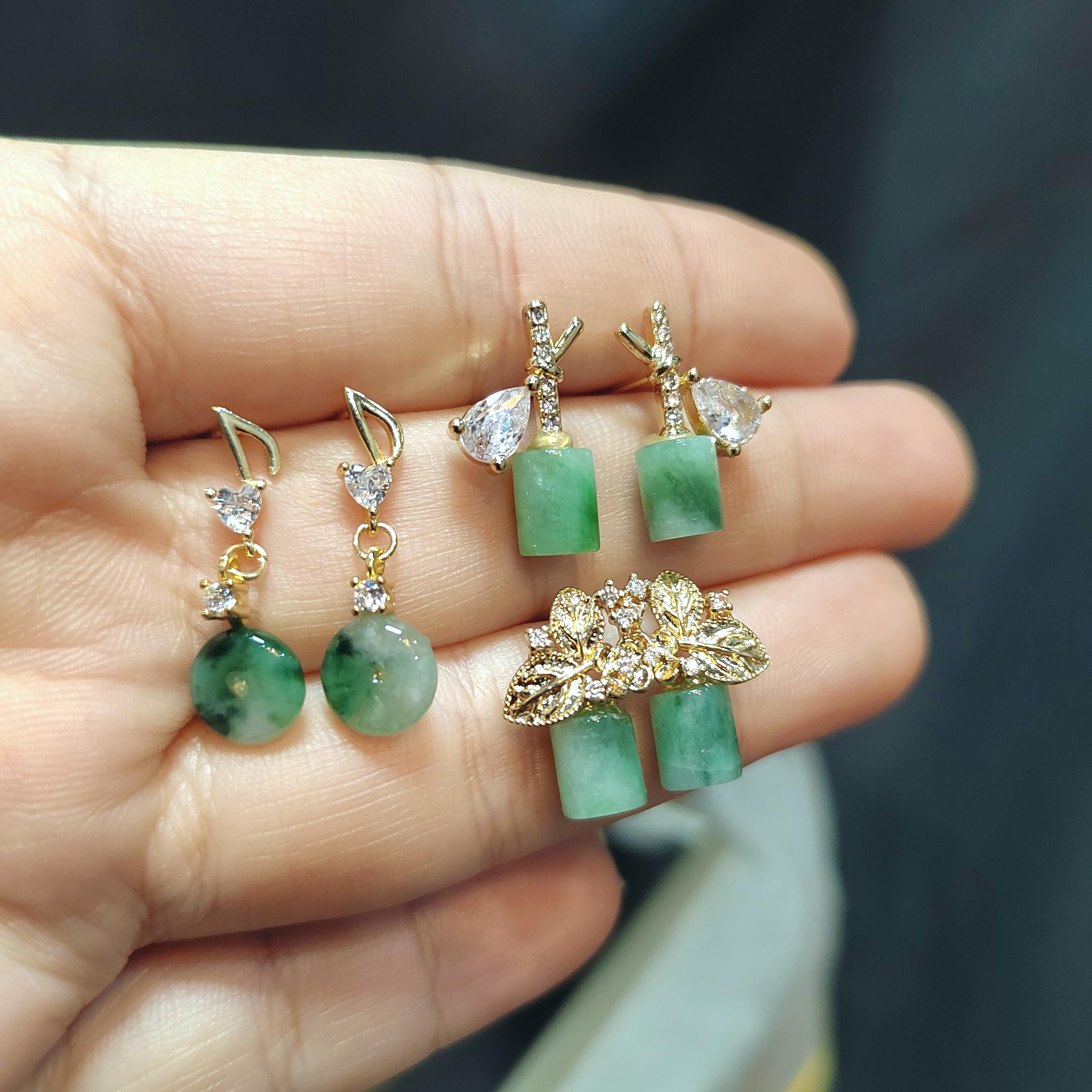 Certified A-Grade Natural Untreated Burmese Icy Floral Green Elegant Minimalist Jadeite Earrings SL178 SL184 SL195