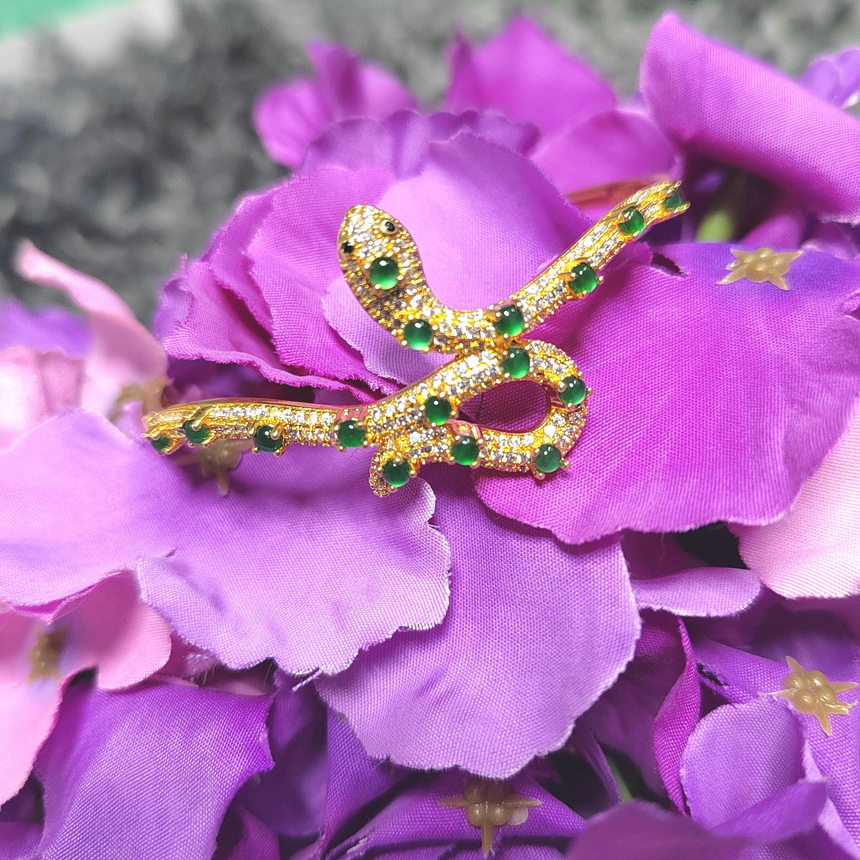 Luxury Snake Design S925 Silver Bangle | Imperial Green Jadeite | 18K Gold Plated SL065 - SL Precious