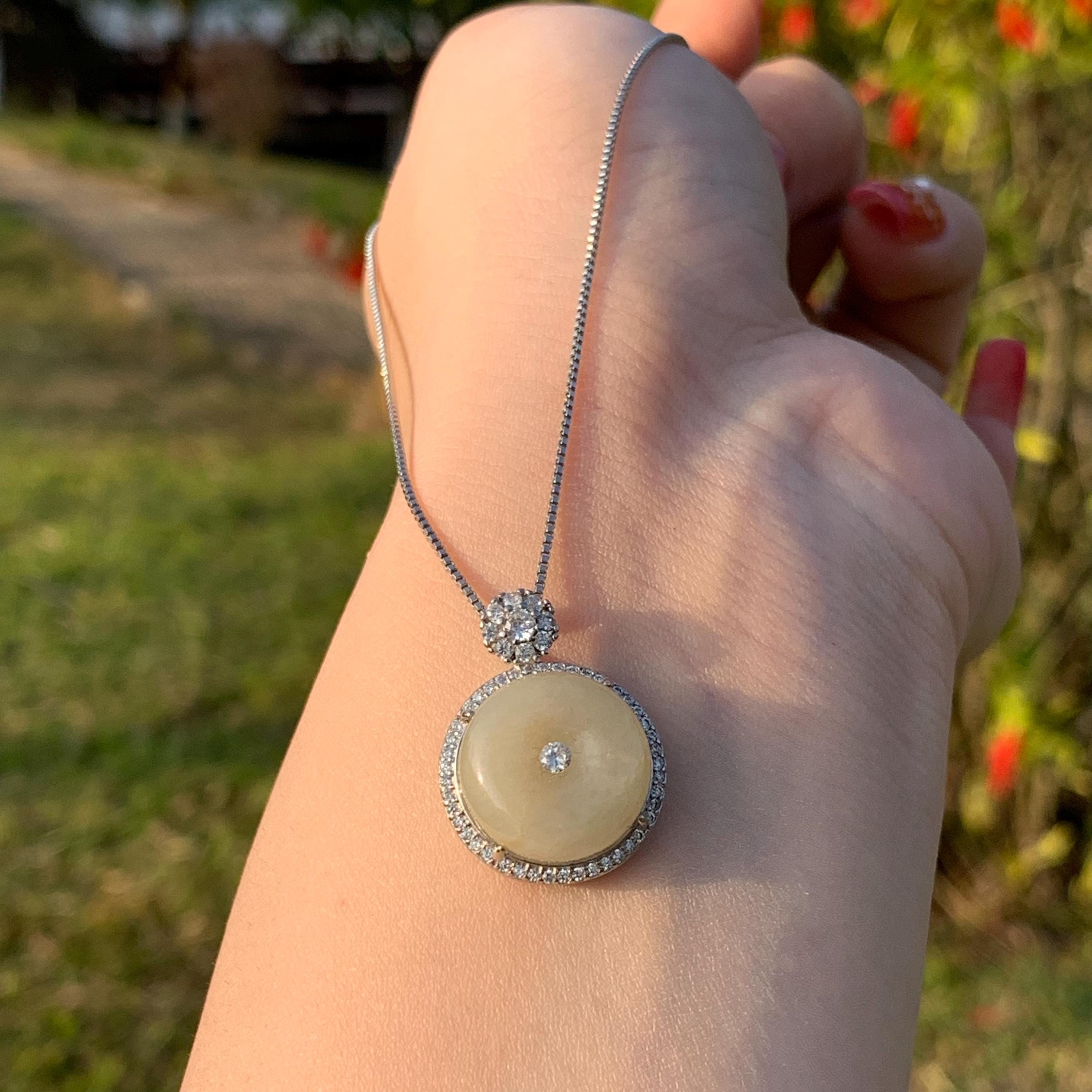 Certified A-Grade Natural Untreated Burmese Tea Yellow Donut Zircon Luxury Jadeite Pendant Necklace S925 SL264X23
