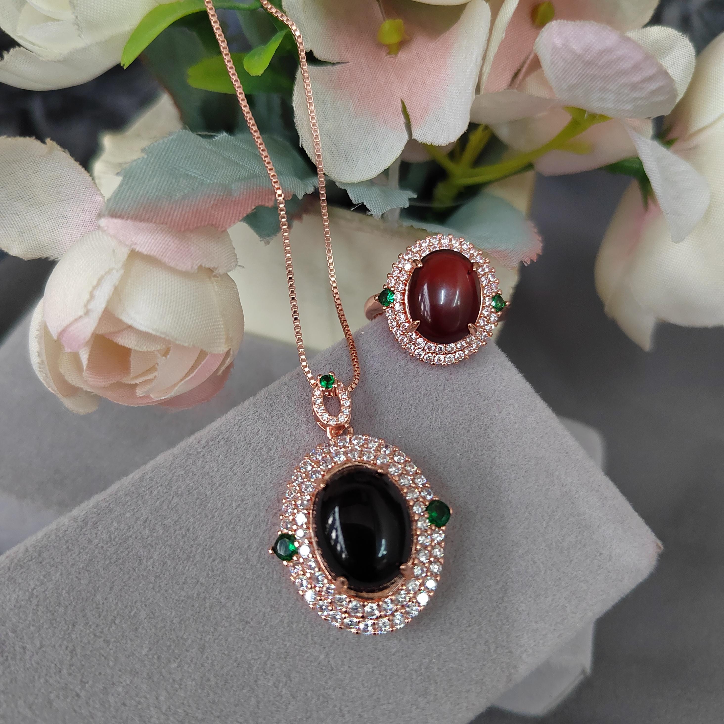 Cherry/Blood Cheer Amber Natural Gemstone Burmese Untreated 2-in-1 Set | Ring, Pendant/Chain with Zirconia | For Her SL125 - SL Precious