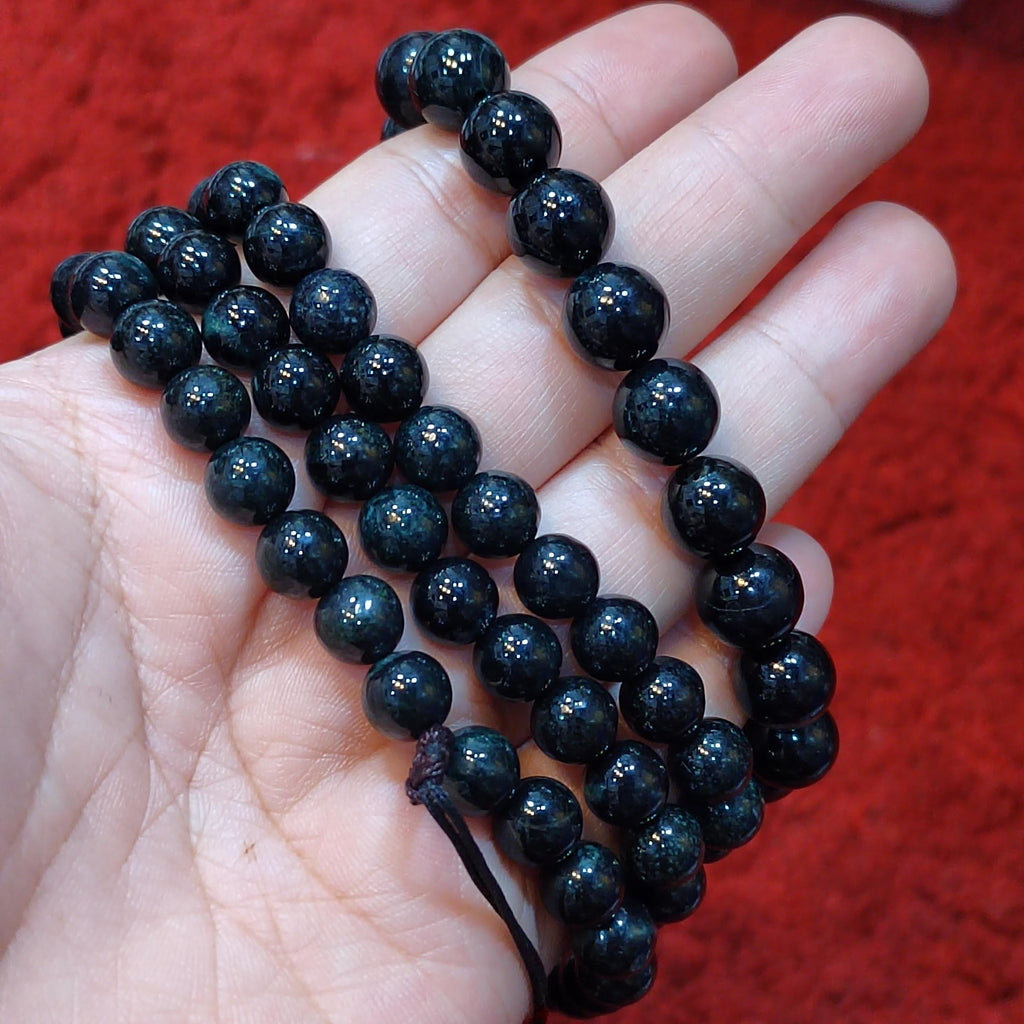 Burmese Black Ink Jadeite Bead Necklace: Natural A-Grade, 8mm FREE 10mm Bead Bracelet SL361NB