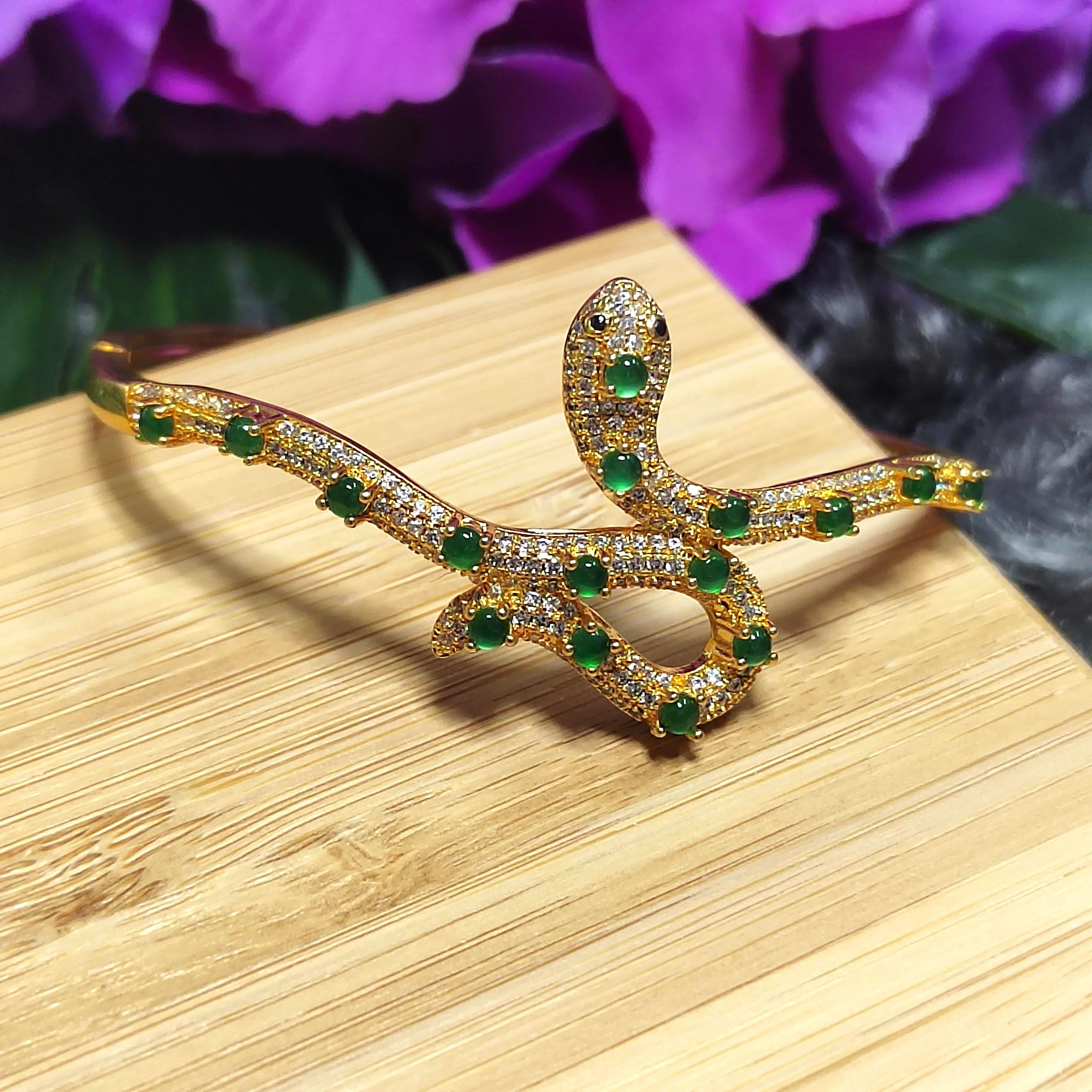 Luxury Snake Design S925 Silver Bangle | Imperial Green Jadeite | 18K Gold Plated SL065 - SL Precious