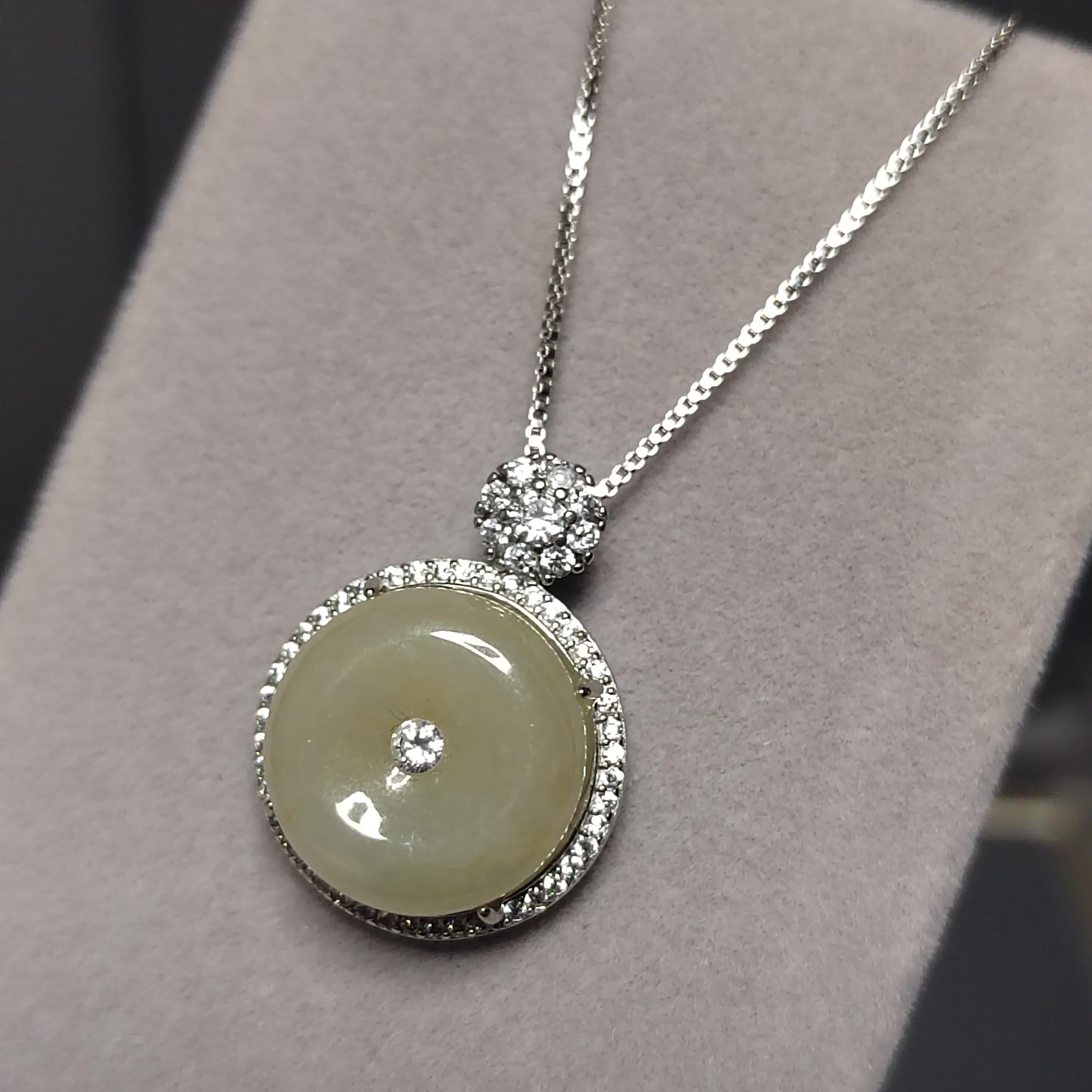Certified A-Grade Natural Untreated Burmese Tea Yellow Donut Zircon Luxury Jadeite Pendant Necklace S925 SL264X23