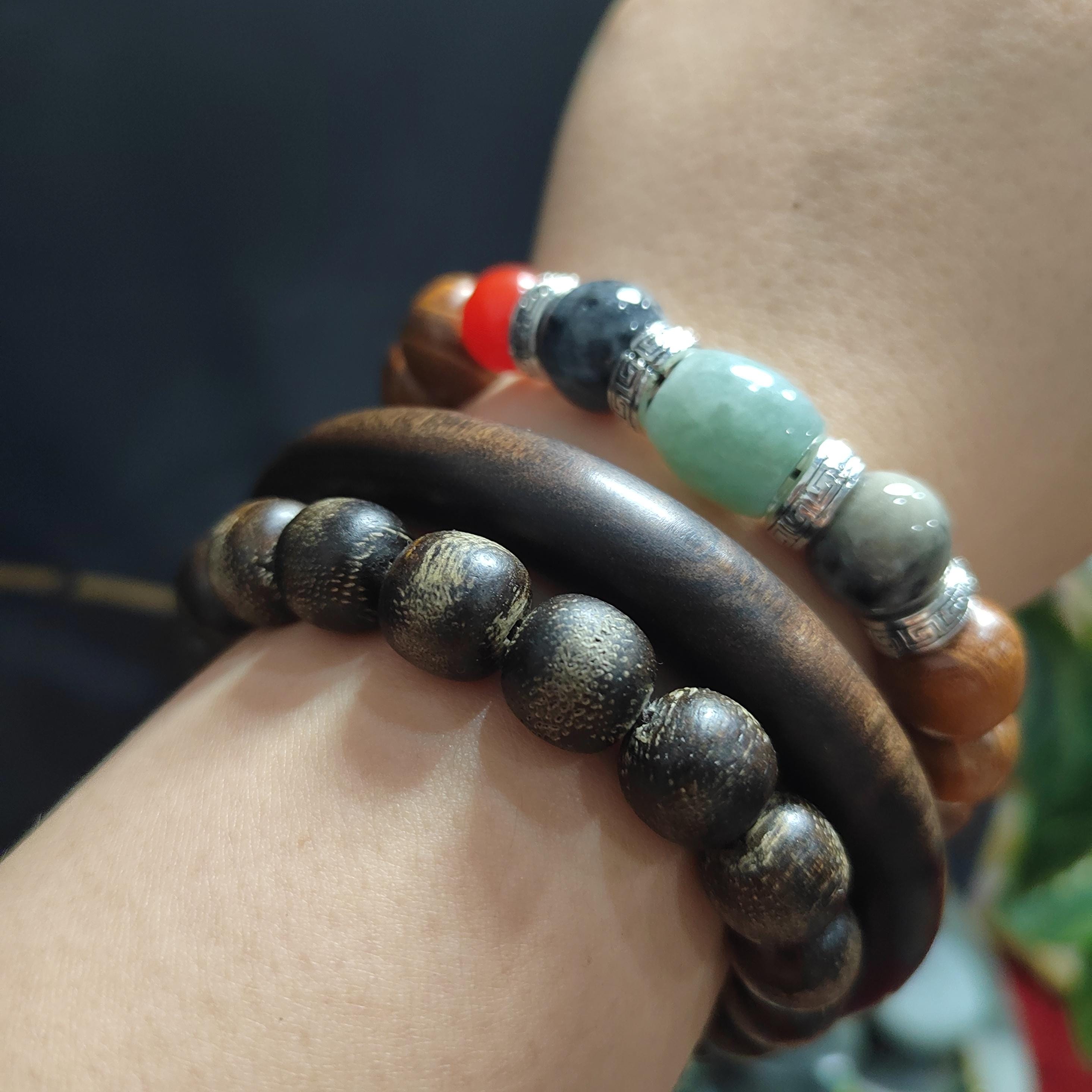 Natural Beauty Dalakan Sinking Agarwood Beads Bracelet & Sandalwood Bangle Mix|Match Unisex Designs SL391