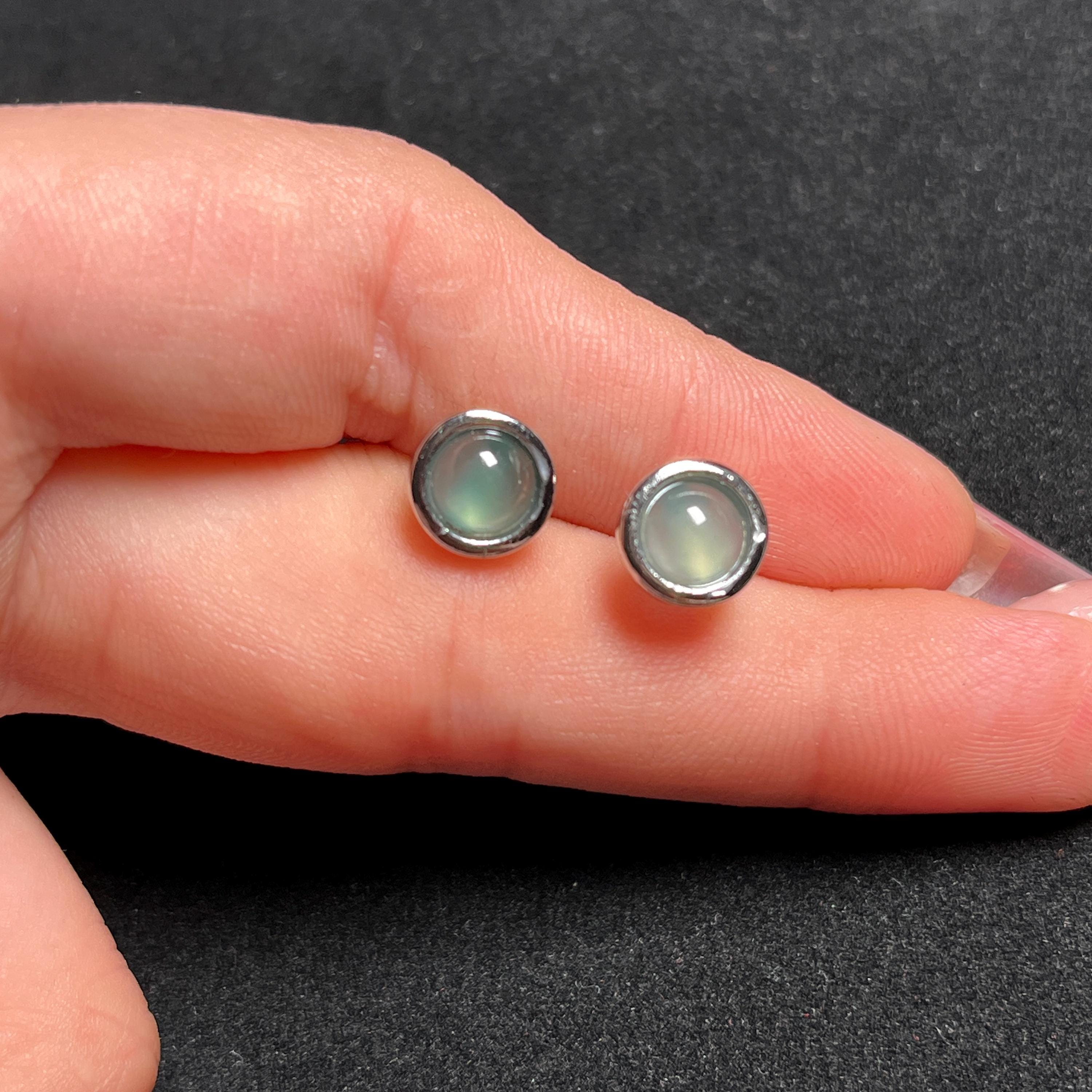 Certified A-Grade Natural Guatemala Imperial Green| Icy Blue Minimalist Round Jadeite S925 Silver Earring SL258X17Green SL258X18 Blue