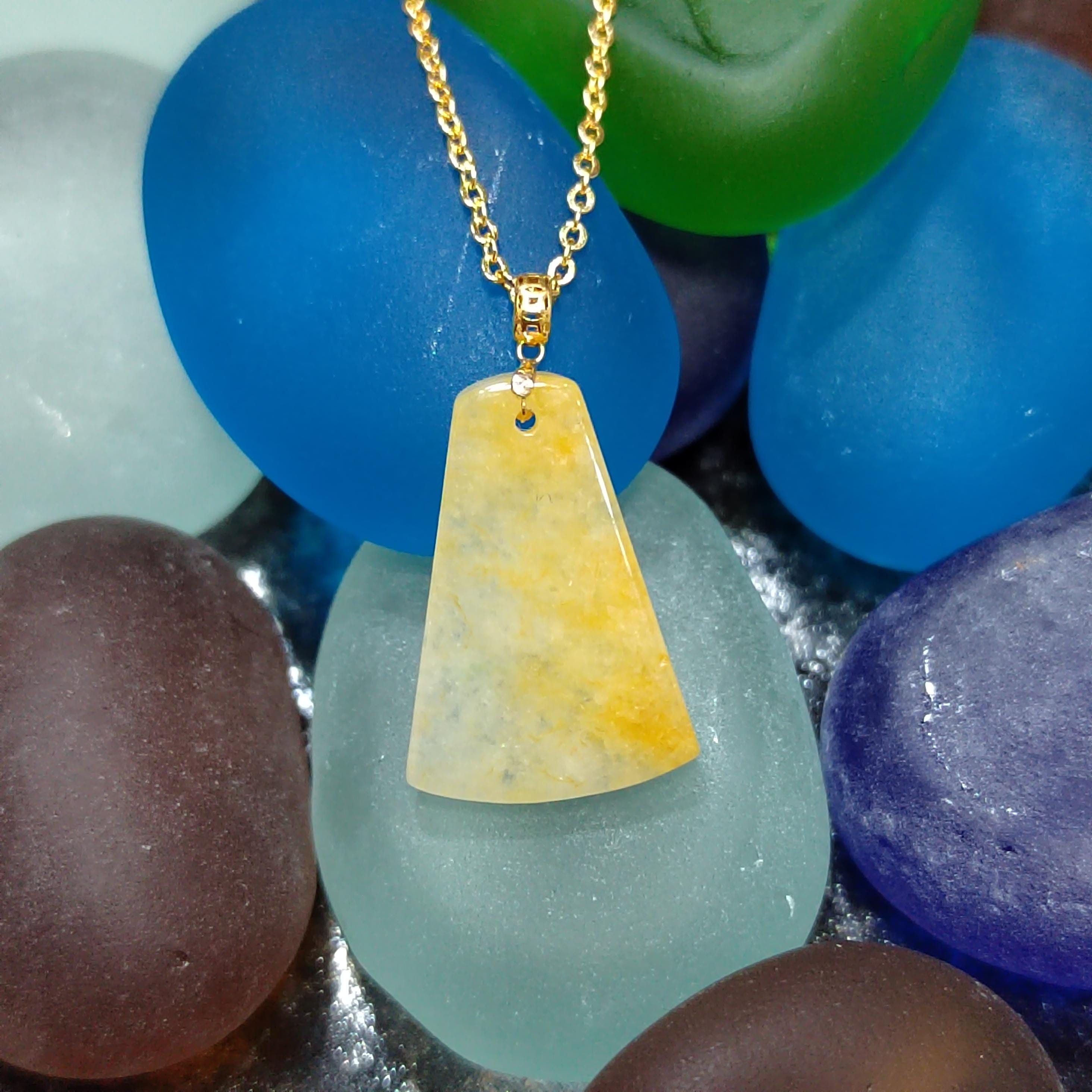 Certified Natural Untreated Burmese Yellow Icy Oil Painting View Jadeite Pendant in 18k Solid Gold - Elegant Minimalist Design SL024 - SL Precious