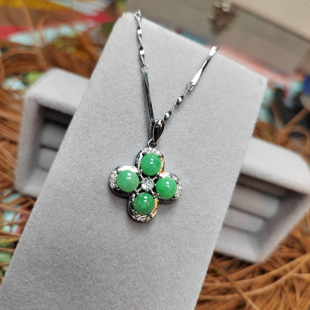 Elegant Burmese Green Jadeite Necklace with Zirconia - Genuine A-Grade Gemstone on 925 Silver Chain SL039 - SL Precious