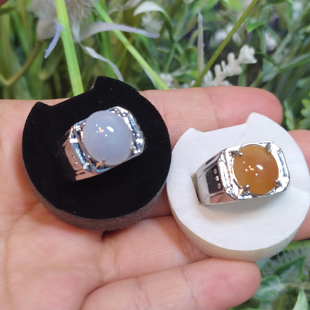 Large Luxury Certified Burmese Natural Gemstone Untreated Man Ring White Icy/ Natural Sugar Cane Yellow Jadeite For Him SL165 SL166 - SL Precious