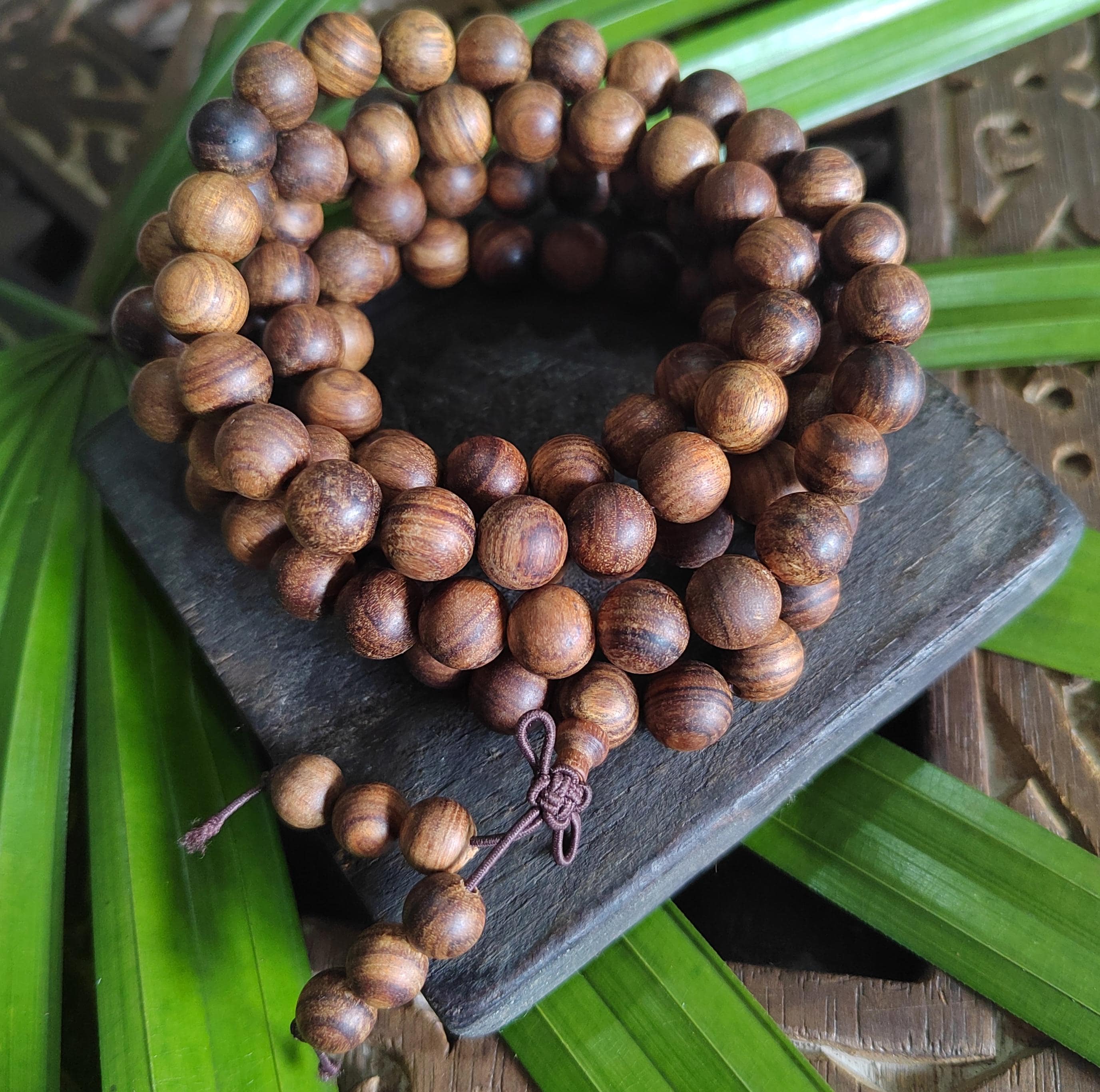 Burmese Red Soil Agarwood Mala: 108 Aromatic Prayer Beads SL422