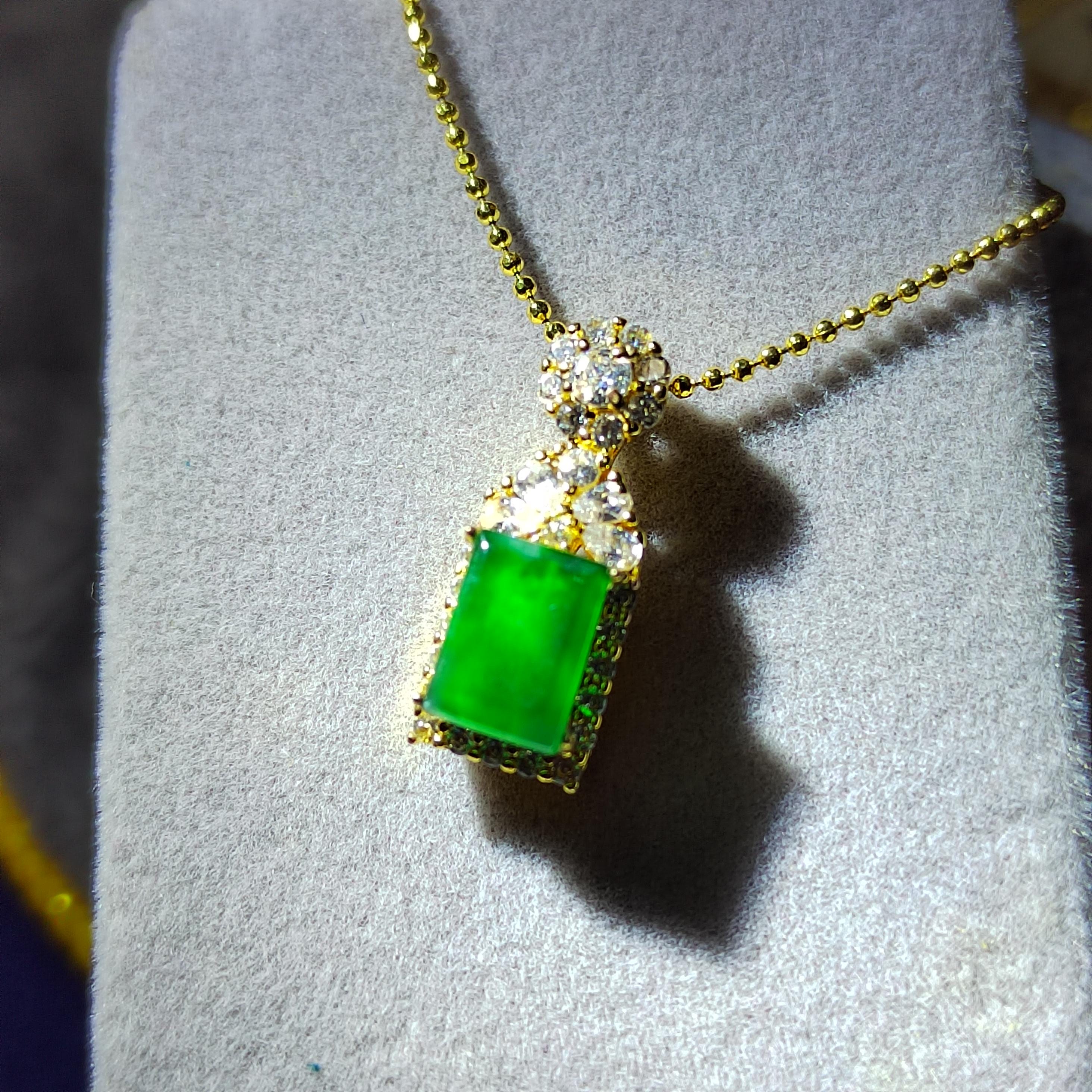 Certified A-Grade Imperial Green Jadeite Rectangle Pendant | Zirconia Accent |Simple| Elegant | Minimalist Design |Best Gift For Her SL040 - SL Precious