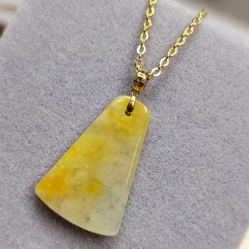 Certified Natural Untreated Burmese Yellow Icy Oil Painting View Jadeite Pendant in 18k Solid Gold - Elegant Minimalist Design SL024 - SL Precious