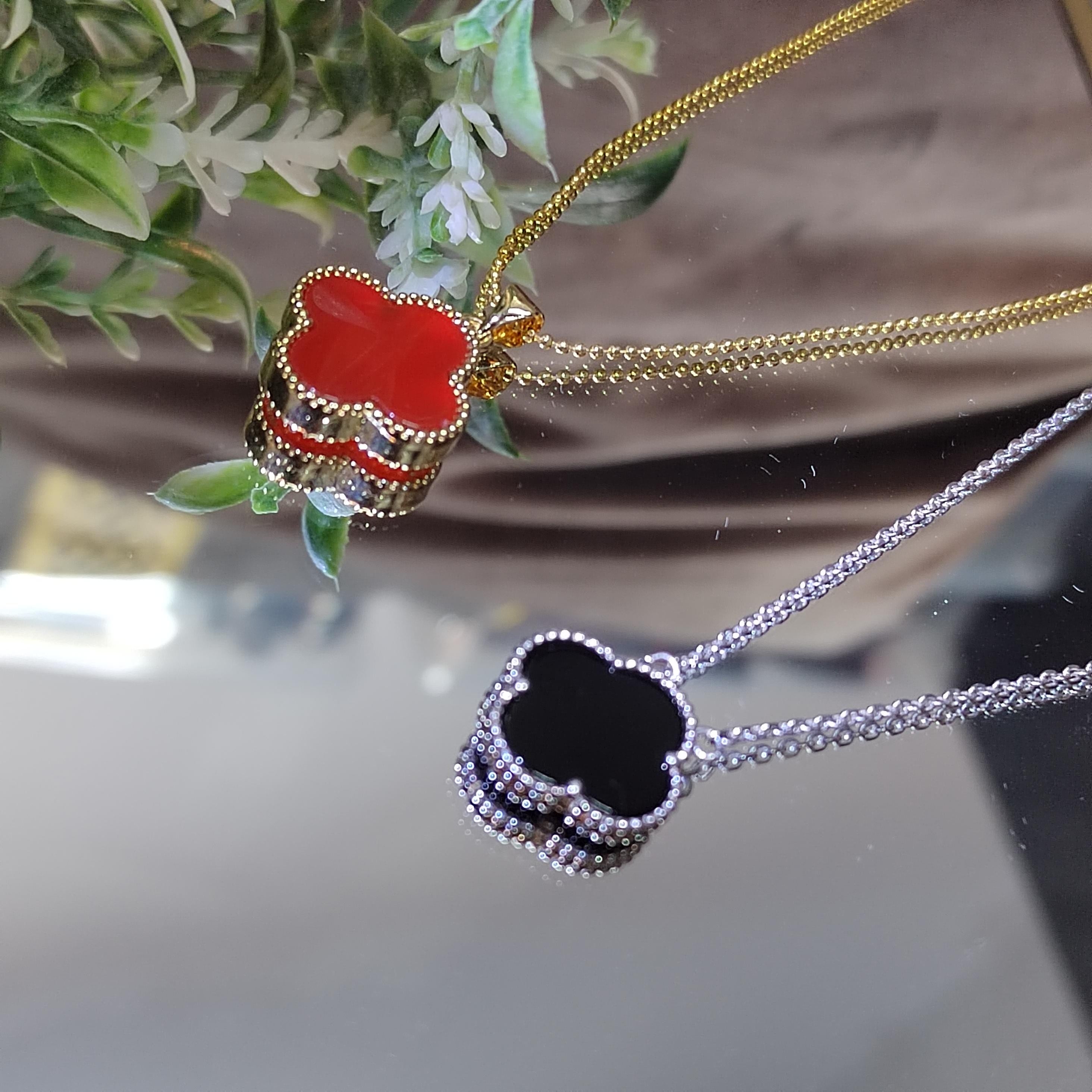 Red and Black Agate Pendant Necklaces Plated Yellow & White Gold on 925 Sterling Silver SL162 SL163 - SL Precious