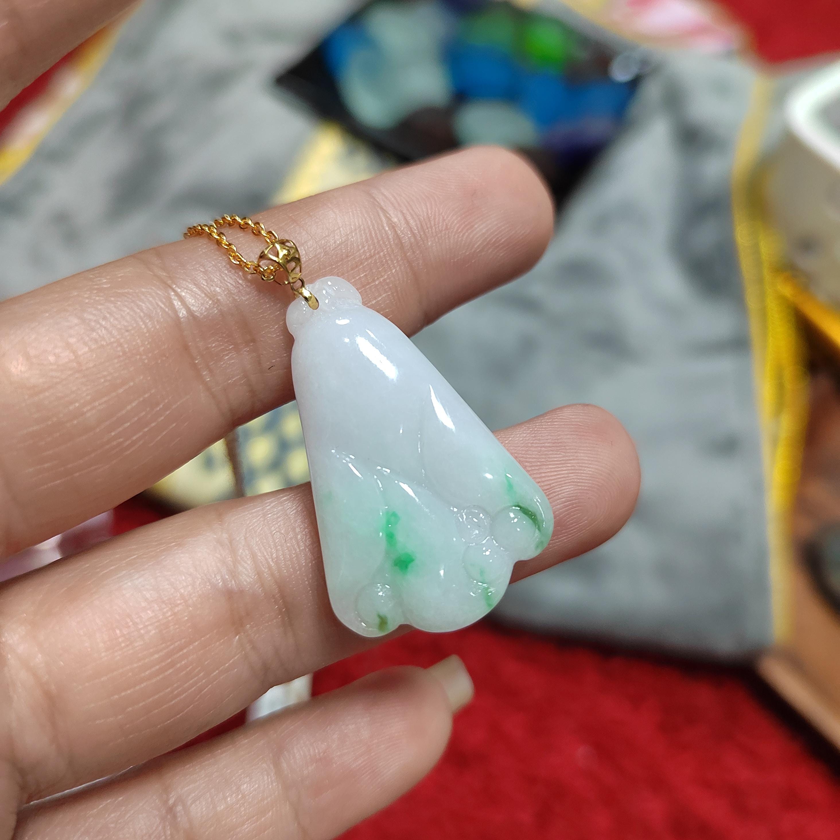 Certified Burmese Natural Untreated Light Green Flower Shape Jadeite 18K Solid Gold Buckle Pendant Jewelry For Best Friend, Mom, Wife SL016 - SL Precious