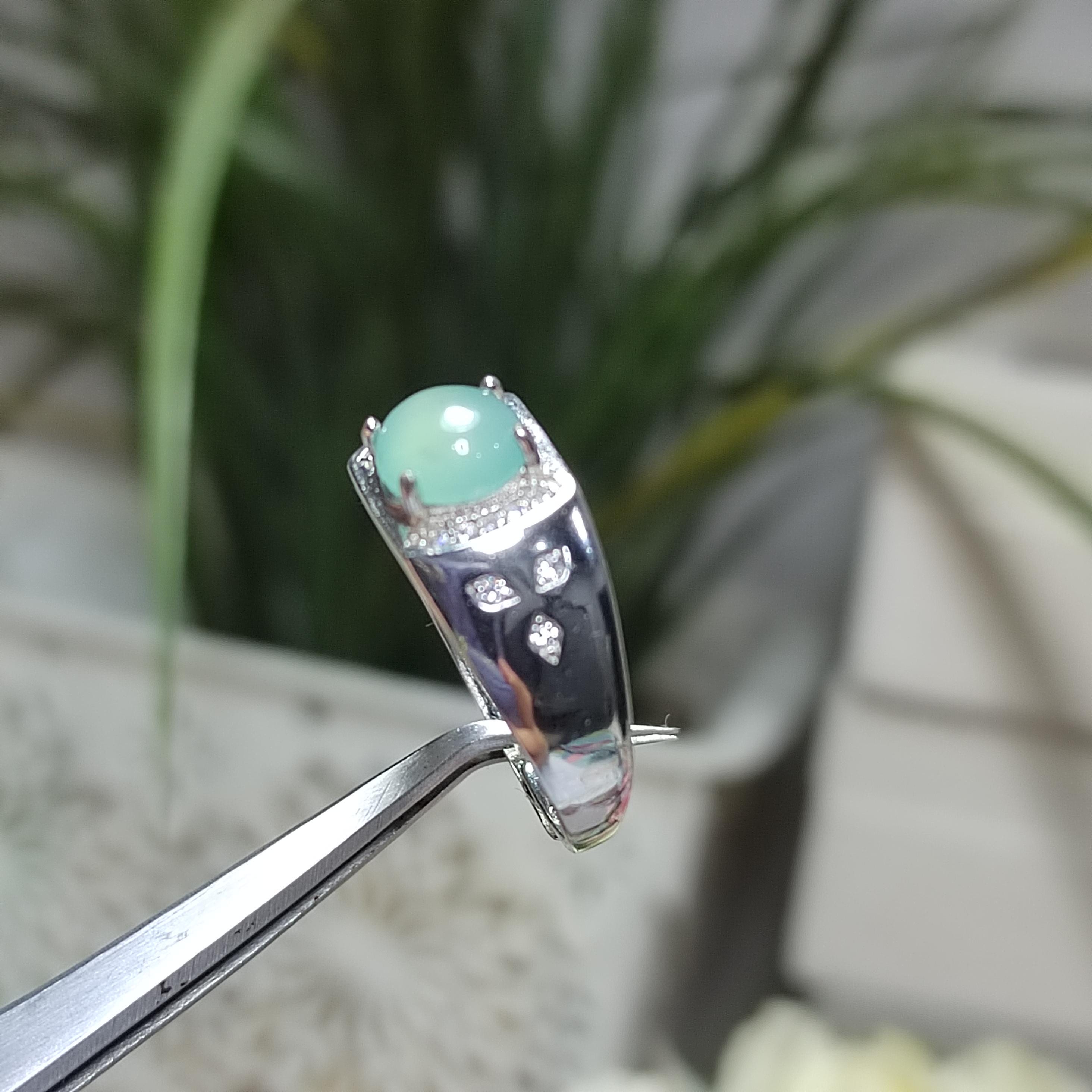 Certified Natural Untreated Blue Icy Guatemala Jadeite Unisex Ring | 925 Sterling Silver with Zirconia | Simple Design SL097