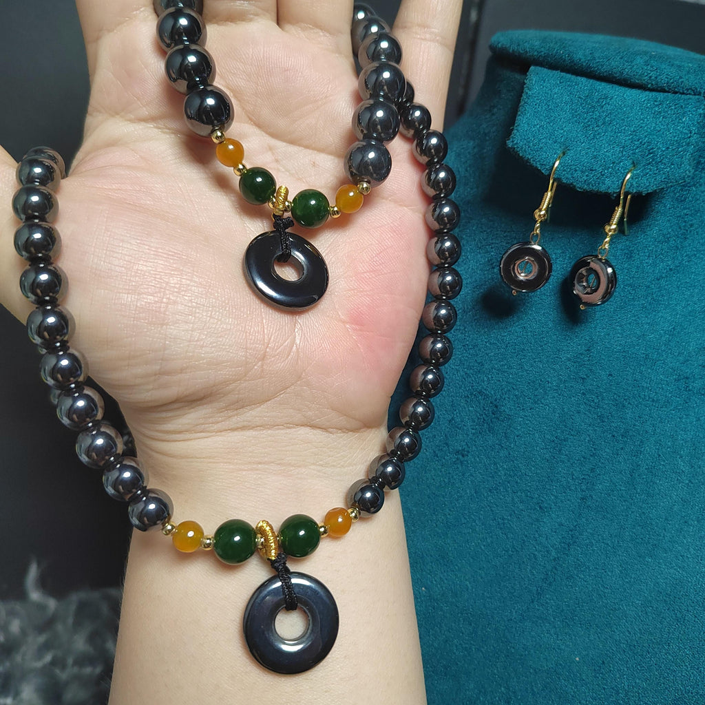 3pcs Set Terahertz Earrings, Bracelets & Necklaces Bead | Natural Handmade SL295
