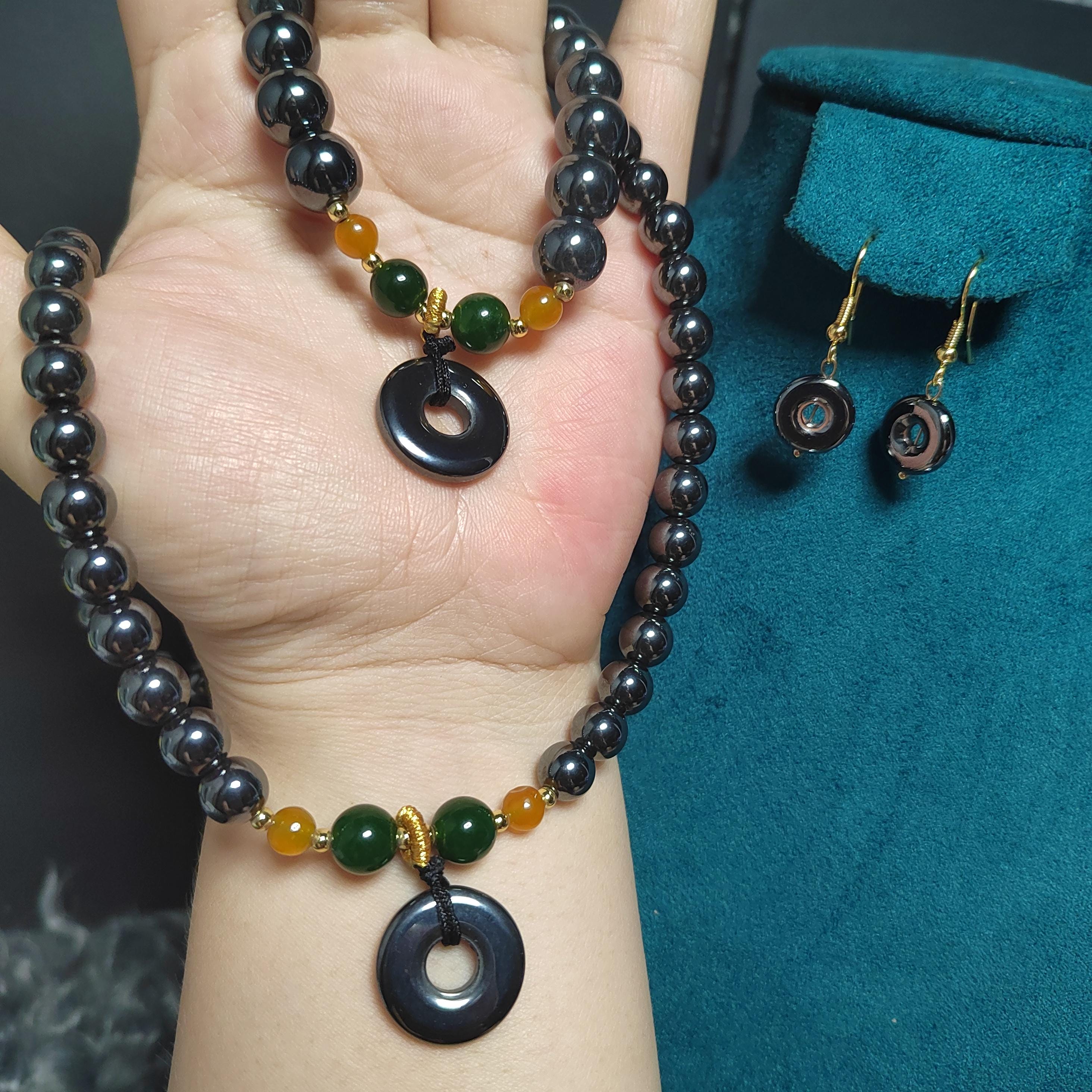 3pcs Set Terahertz Earrings, Bracelets & Necklaces Bead | Natural Handmade SL295