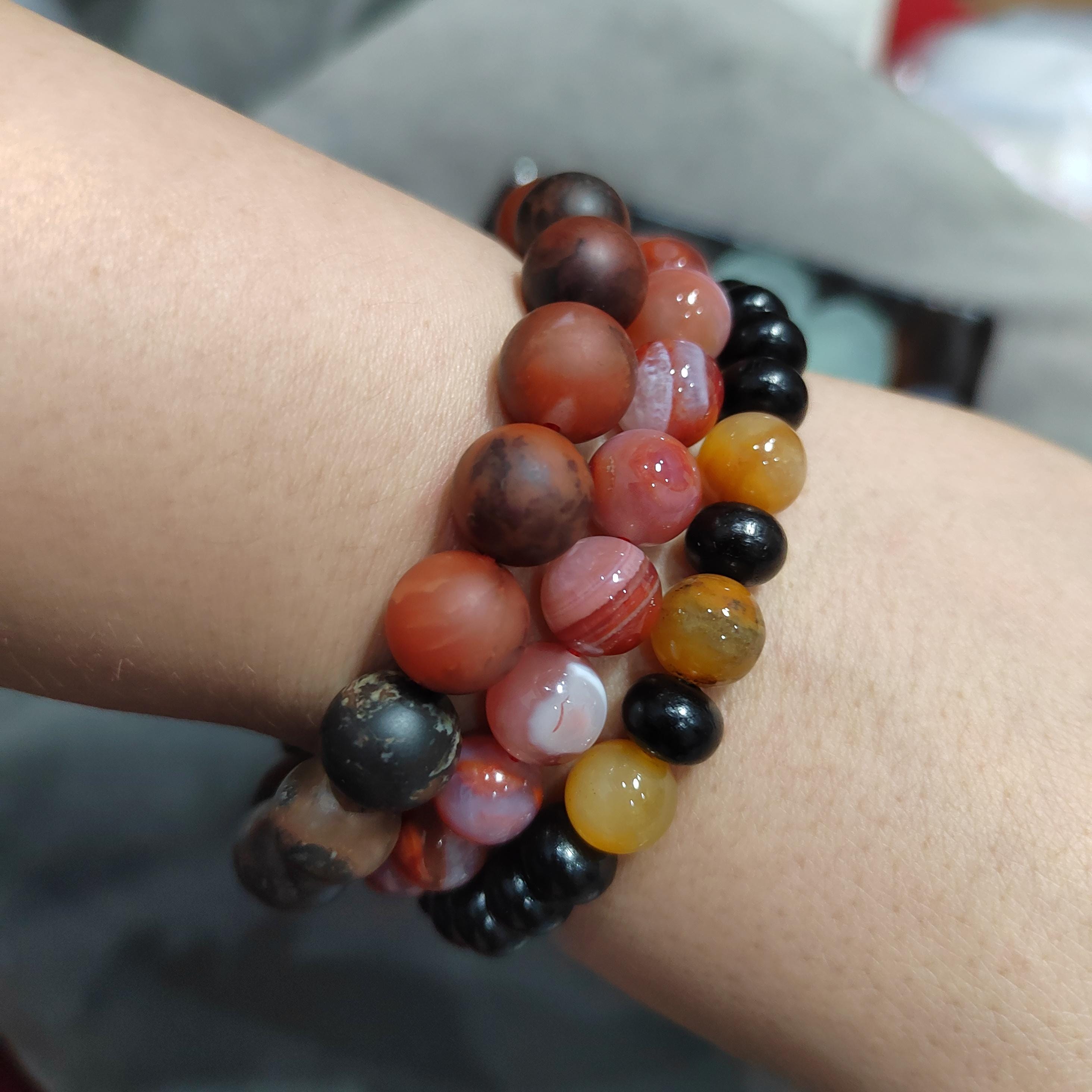 Certified Natural Southern Baoshan Nanhong  Matte Agate| Iron Skin| Raw Skin| Natural Black/Red| Unique Natural Beauty Bead Bracelet SL378