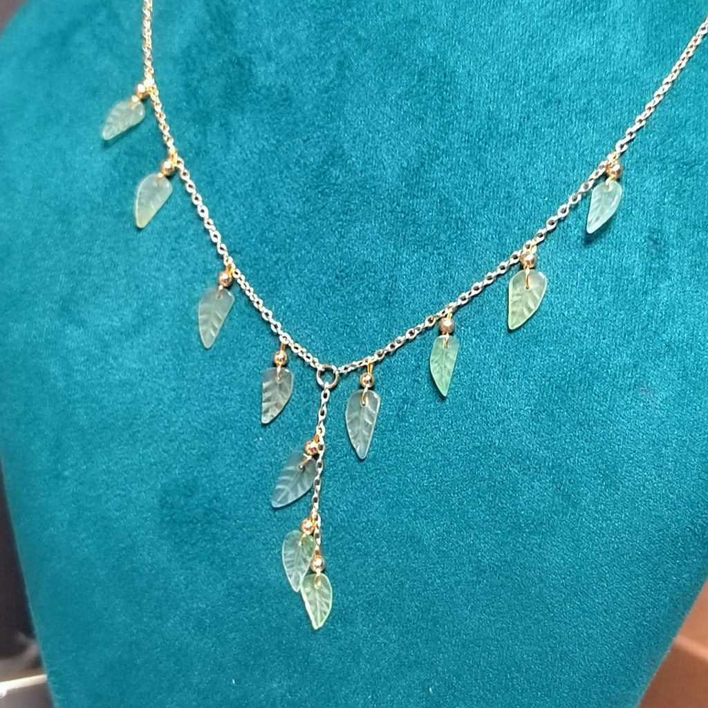 Certified A-Grade Natural Untreated Burmese Leaf Carved 14k GF Set V Shape Drop Design Necklaces | Any Occasion | For Her SL291
