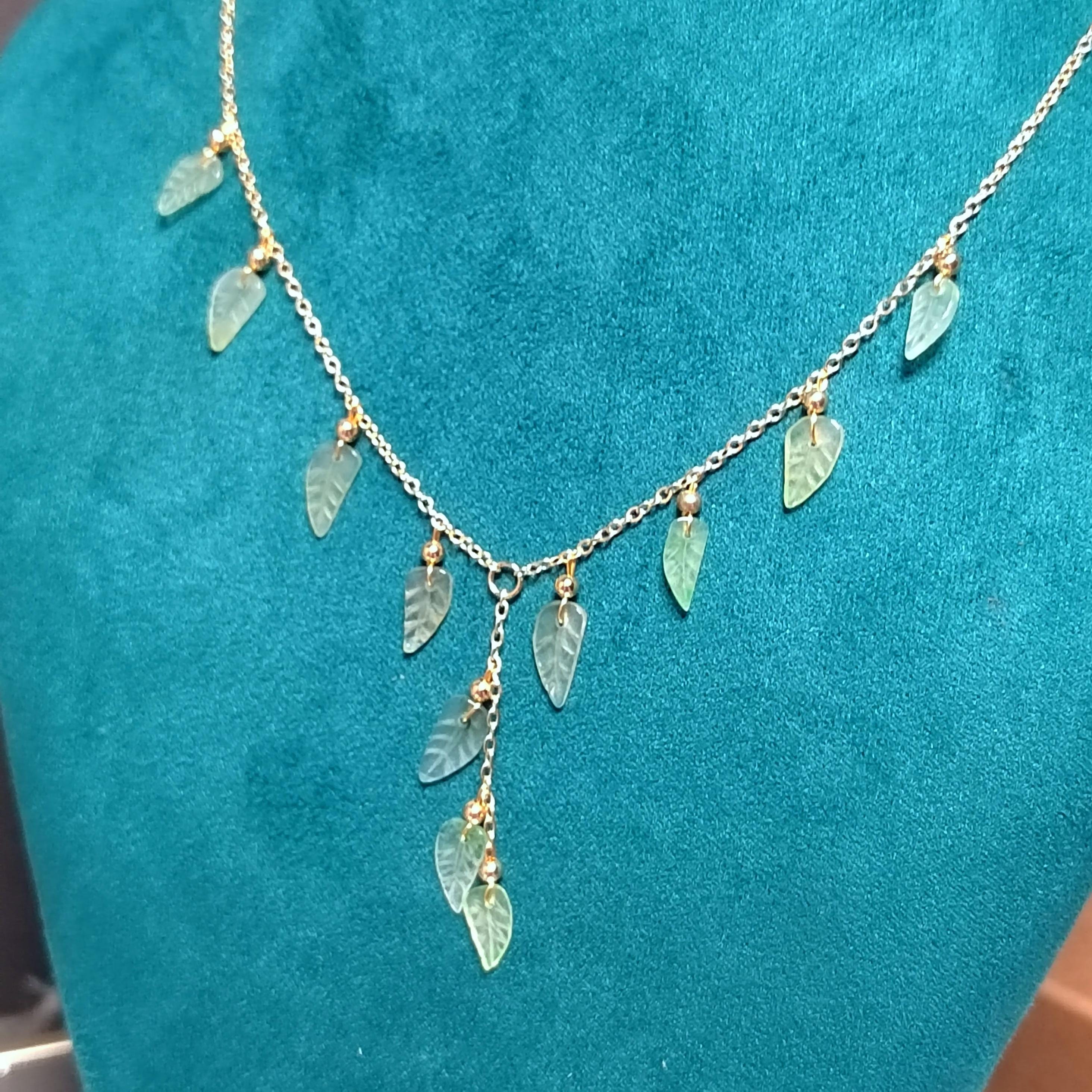 Certified A-Grade Natural Untreated Burmese Leaf Carved 14k GF Set V Shape Drop Design Necklaces | Any Occasion | For Her SL291