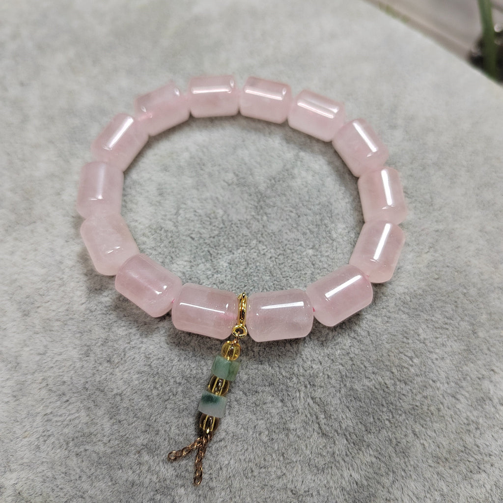 Beautiful Rose Quartz Beads Bracelet with Jadeite Chain SL103