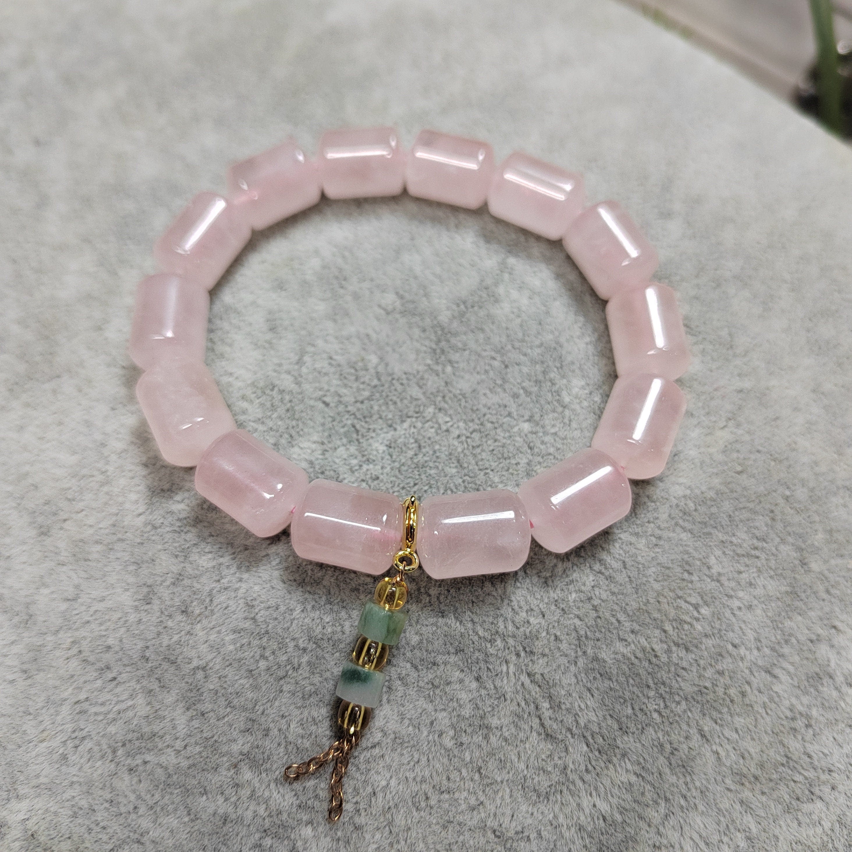 Beautiful Rose Quartz Beads Bracelet with Jadeite Chain SL103