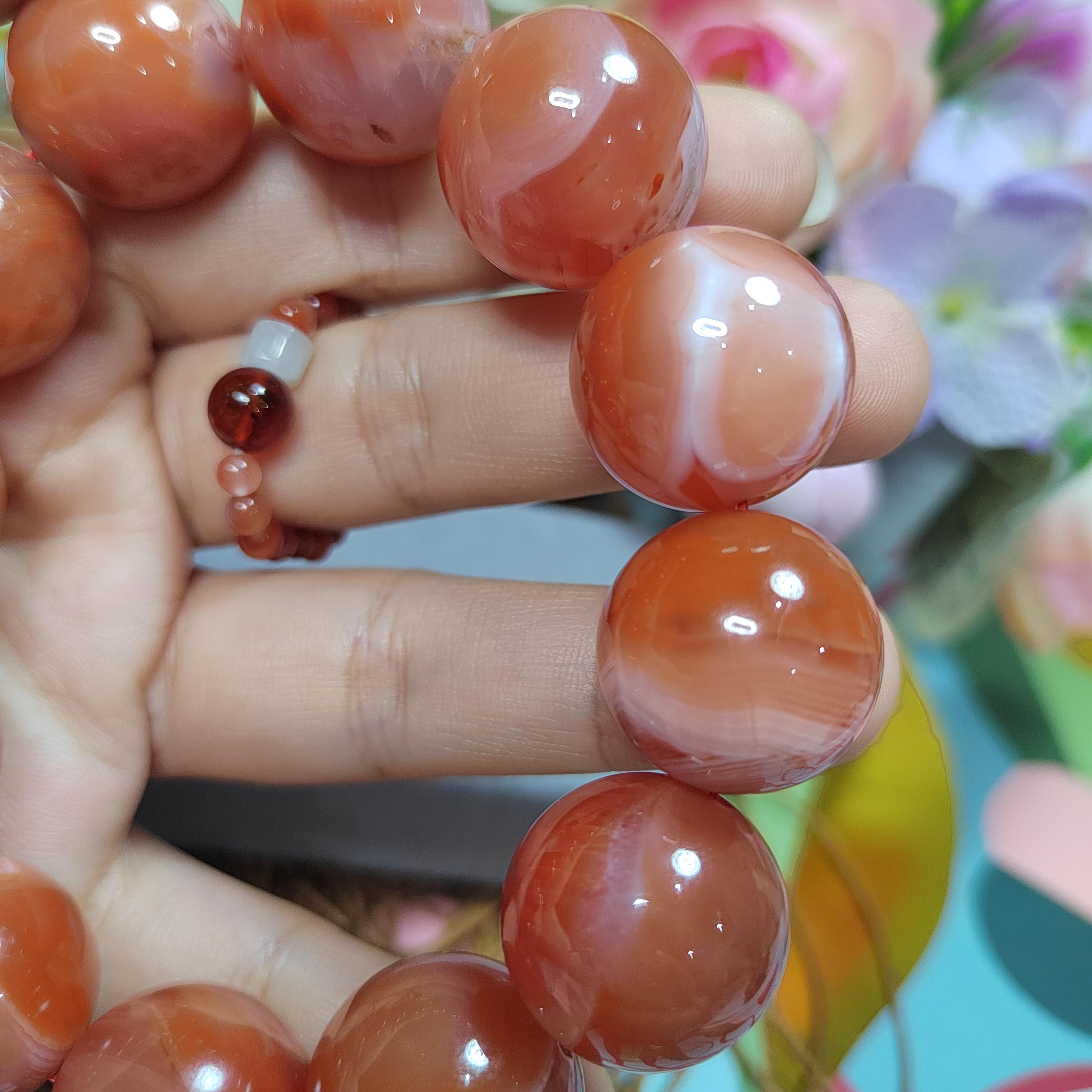 Nanhong Agate Bracelet: Natural Red Silk Agate Beads (19-19.5mm) SL108 - SL Precious